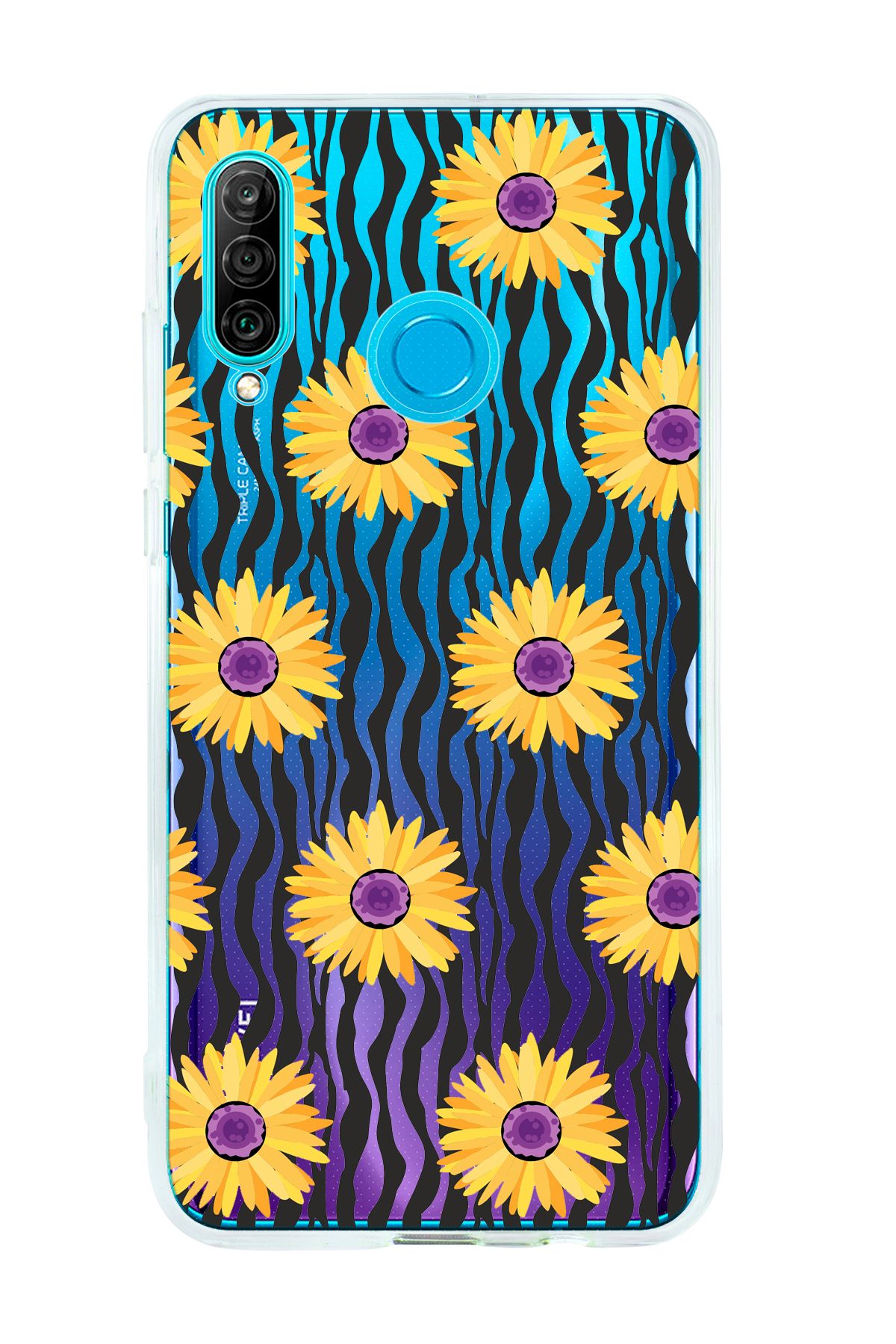 mooodcase Huawei P30 Lite Uyumlu Sarı Papatyalar Desenli Şeffaf Silikonlu Telefon Kılıfı