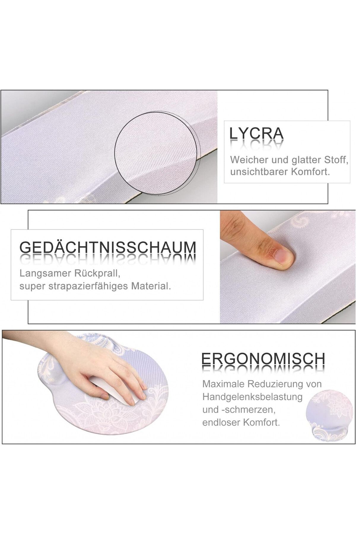 Haocoo-Mousepad And Wrist Rest Set, Memory Foam/pu Rubber, Pink/white/purple 5