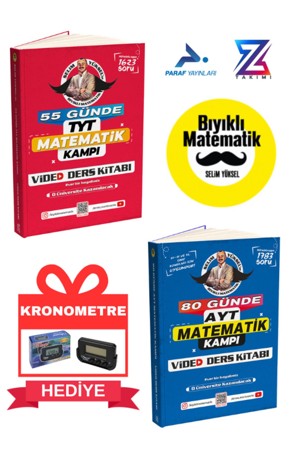 paraf yayınları Bıyıklı 55 Günde TYT Matematik Video Ders Kitabı Ve 80 Günde AYT Video Ders Kitabı 2'li