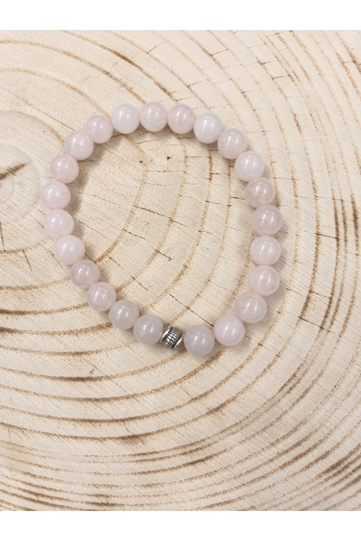 Stil gumus tesbih Pembe kuvars doğaltas bileklik