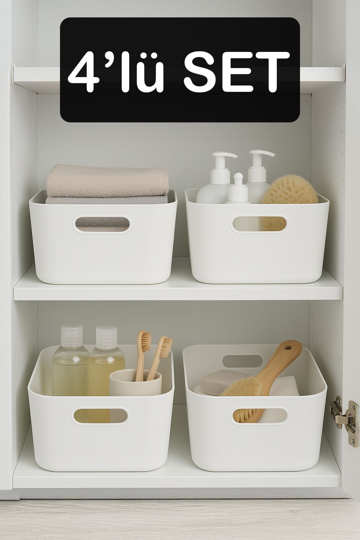 Fesya Home 4 Adet Banyo Düzenleyici Organizer Beyaz Renk Plastik Çok Amaçlı Havlu Şampuan Düzenleyici