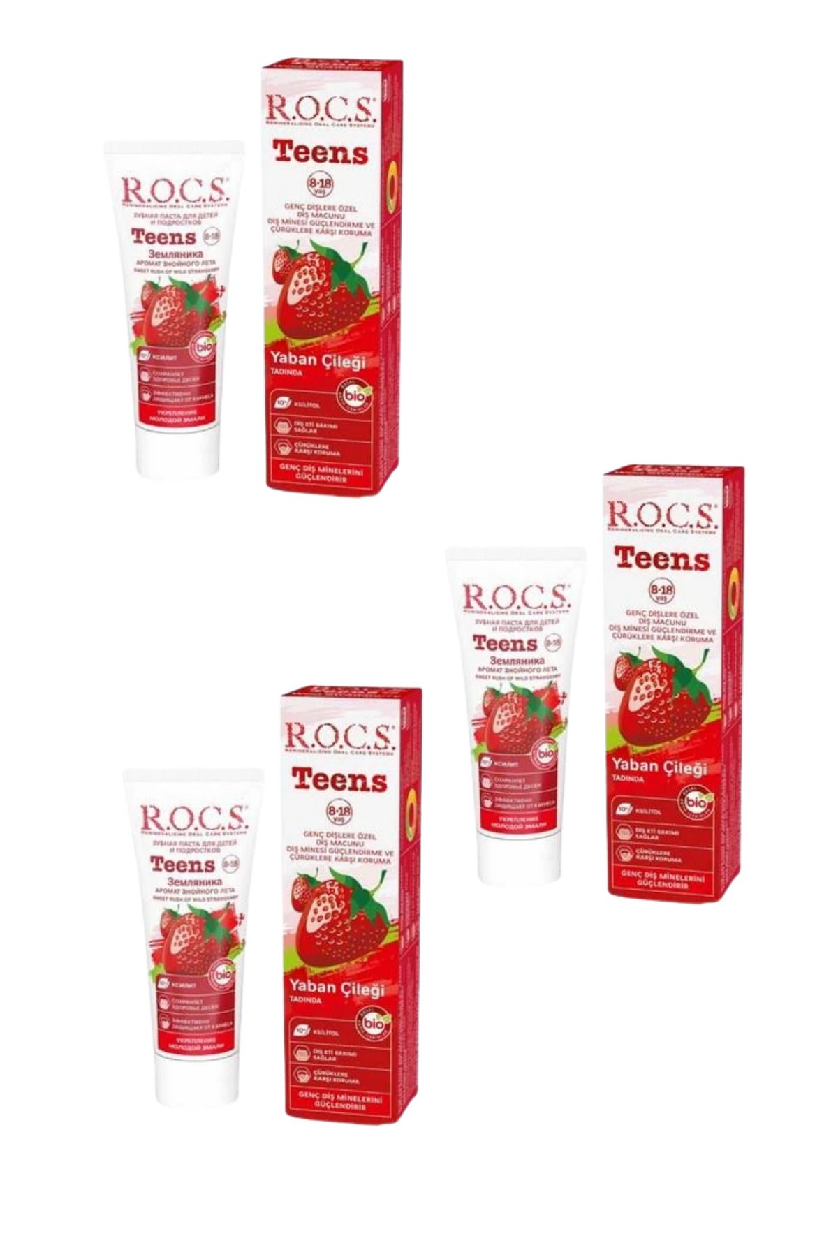 R.O.C.S. ROCS Teens Yaban Çileği Diş Macunu 8-18 Yaş 74gr x 3 Adet