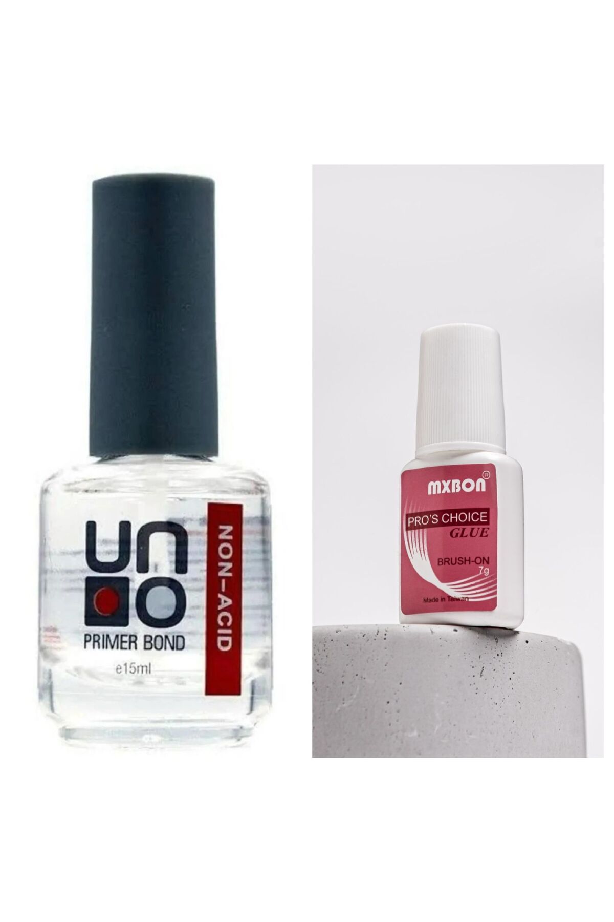 QNAİL PROFESSİONAL Uno Non-Acid Primer Bond 15 Ml Asitsiz Primer+ Mxbon Fırçalı Protez Tırnak Tips Yapıştırıcı Glue 7gr