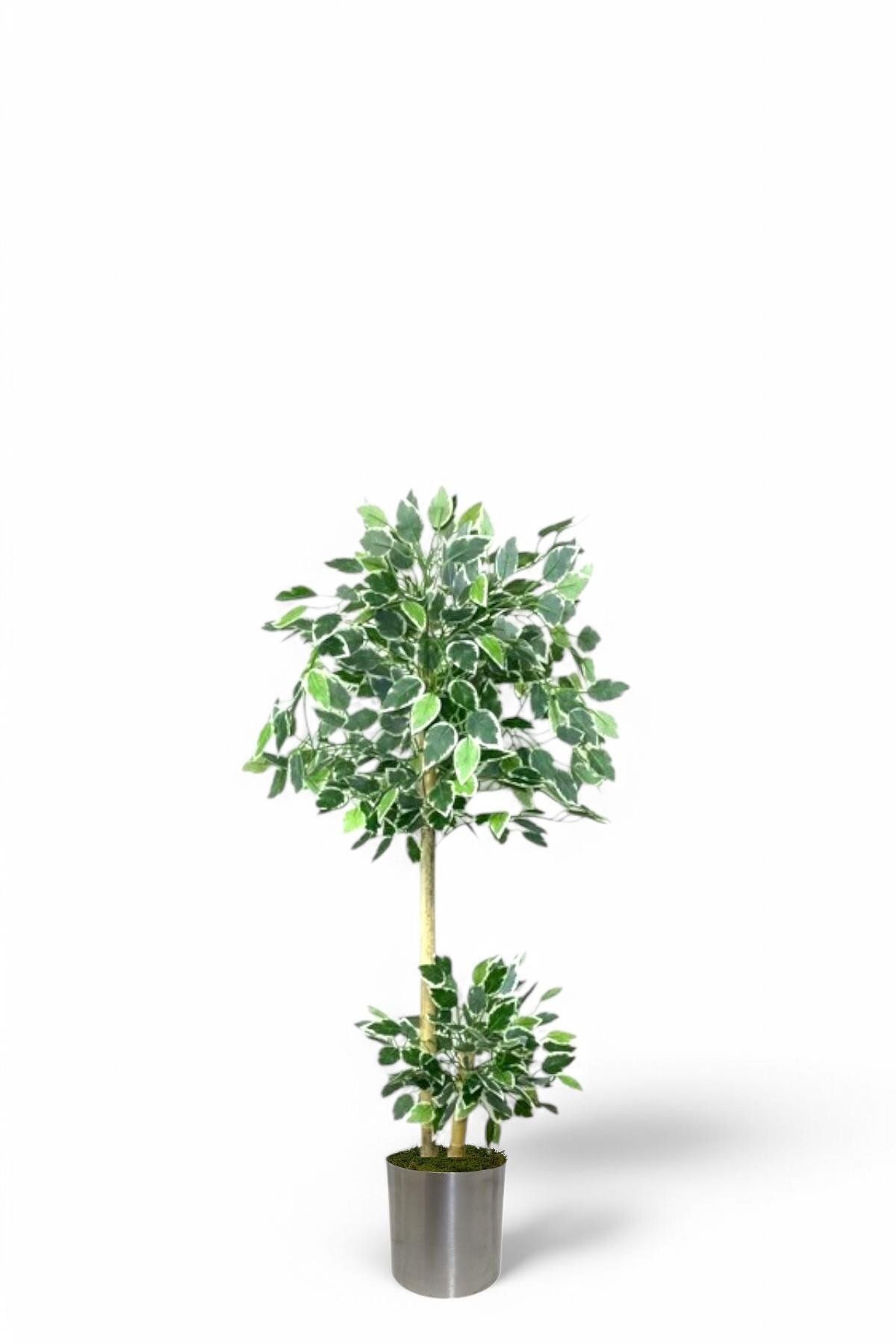 florayapaycicekcom 100 cm ficus yapay ağaç bambu 2 gövdeli metal saksı