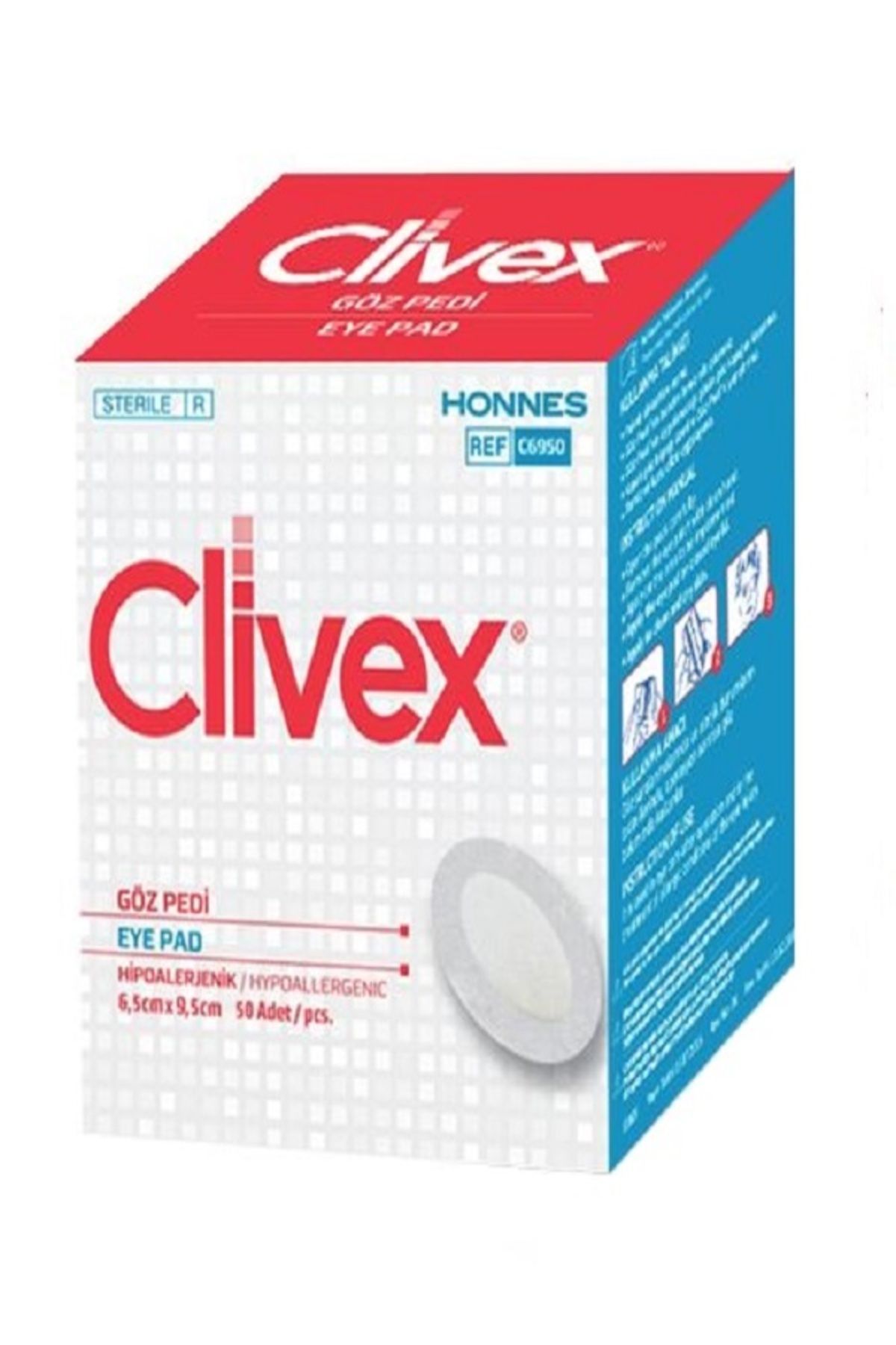 CLİVEX YETİŞKİN GÖZ PEDİ BEYAZ 6,5 CM X 9,5 CM (STERILE) C6950