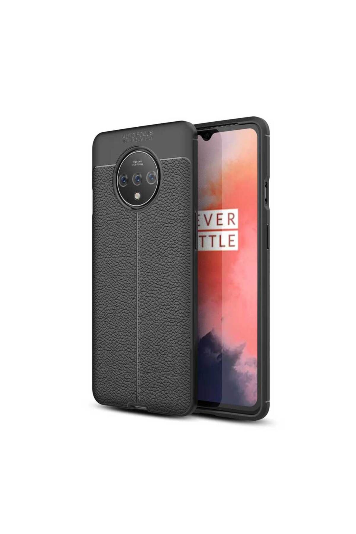 Smart Tech OnePlus 7T Uyumlu Deri Görünümlü Firo Silikon Kılıf