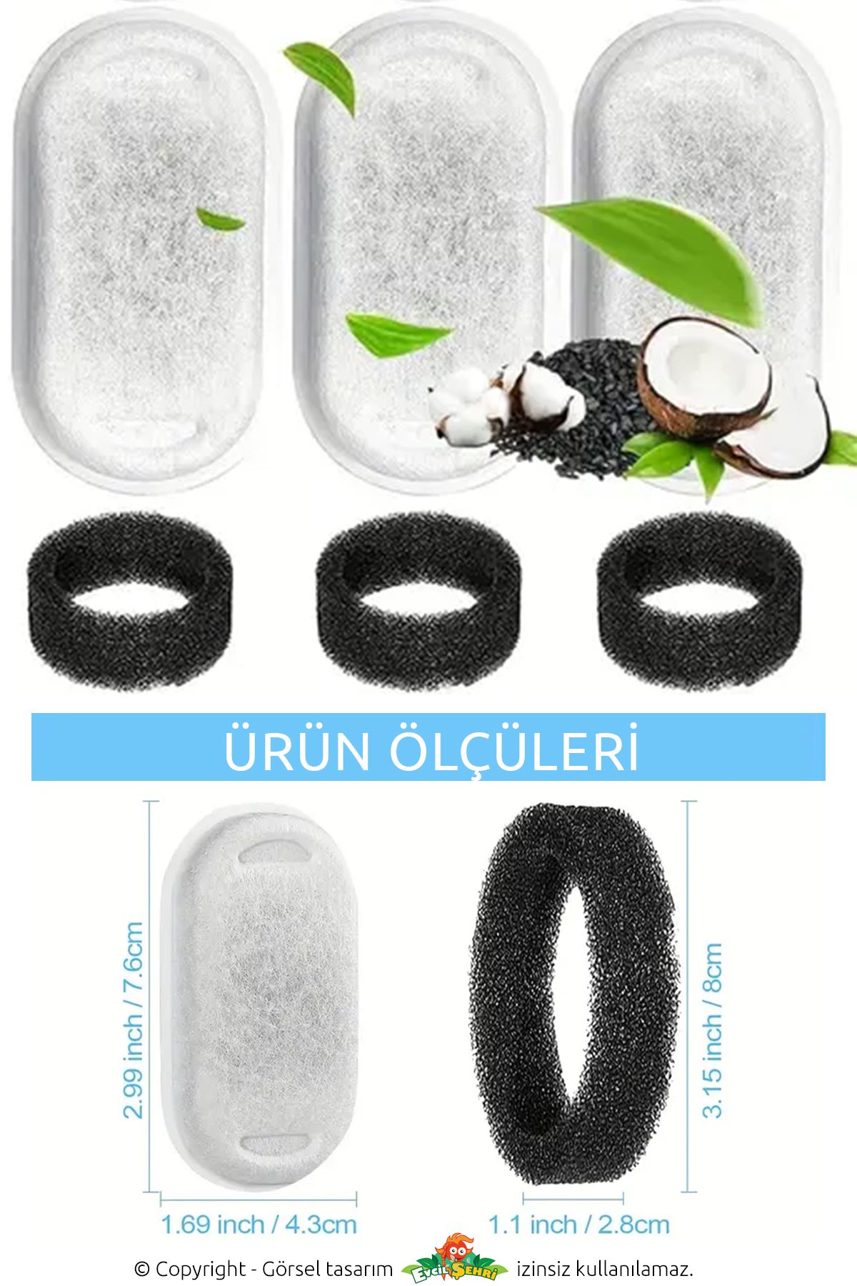 Evcil Şehri Çelik Su Pınarı Yedek Filtre 3lü Paket