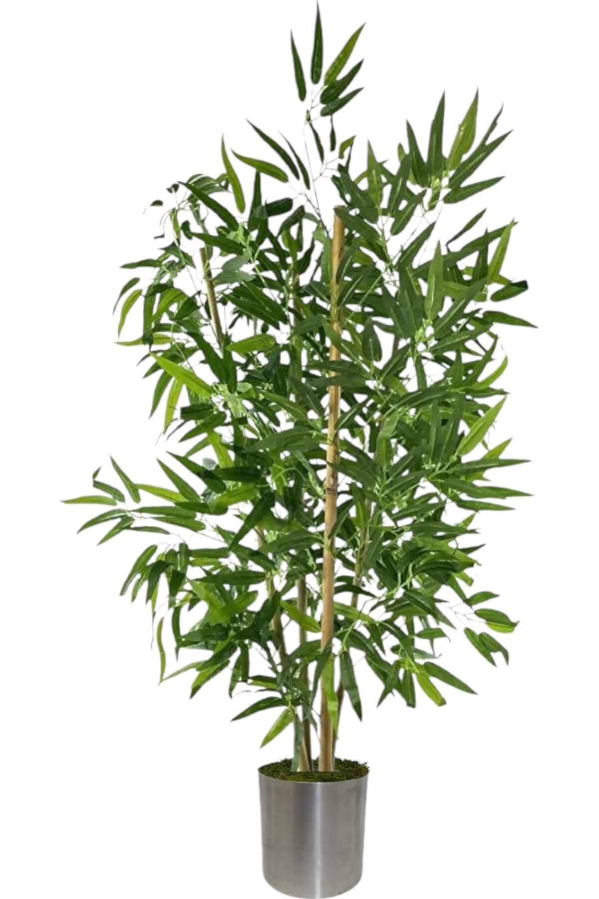 florayapaycicekcom 110 cm 4 gövdeli yapay bambu agacı metal saksı