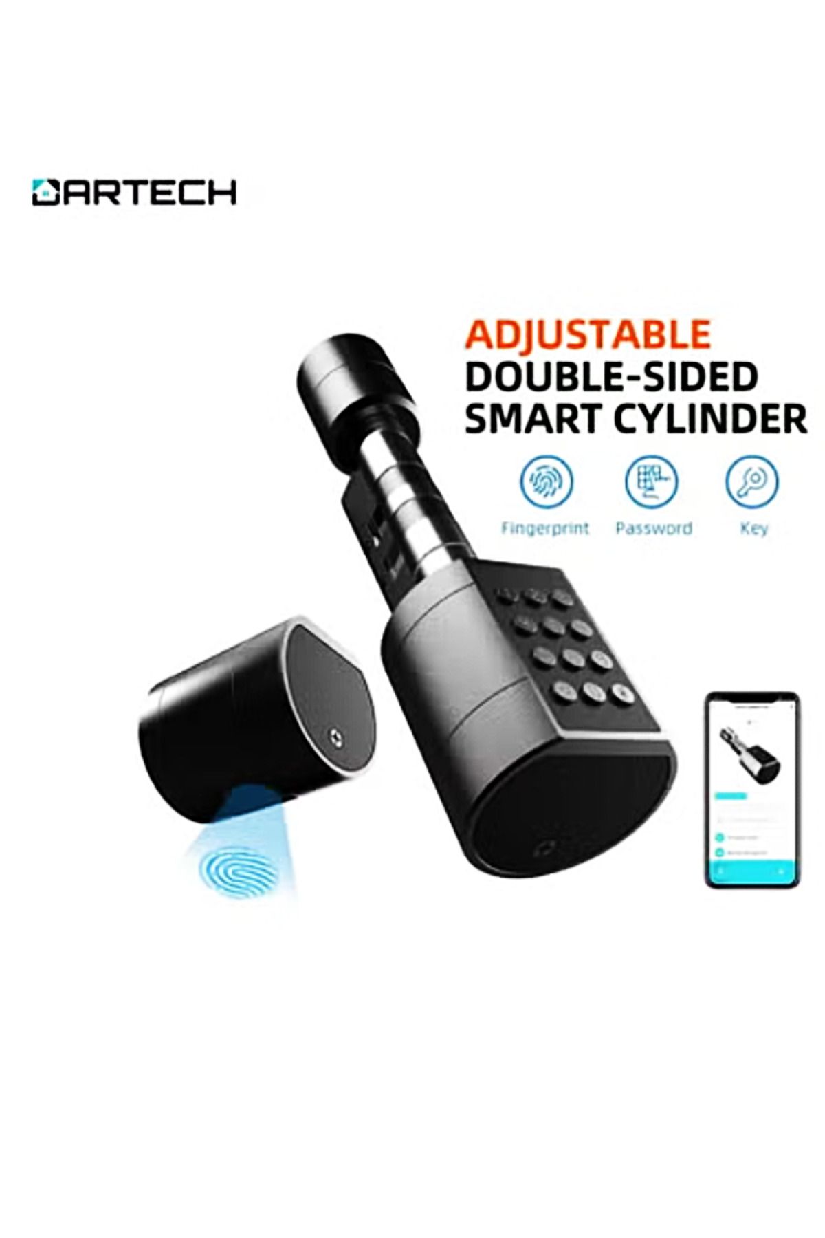 DarTech-Dartek Smart Lock 5 Ways to Unlock with Fingerprint, Card, App and Padlock Fits Any Door Global Version and Home System, Black 1