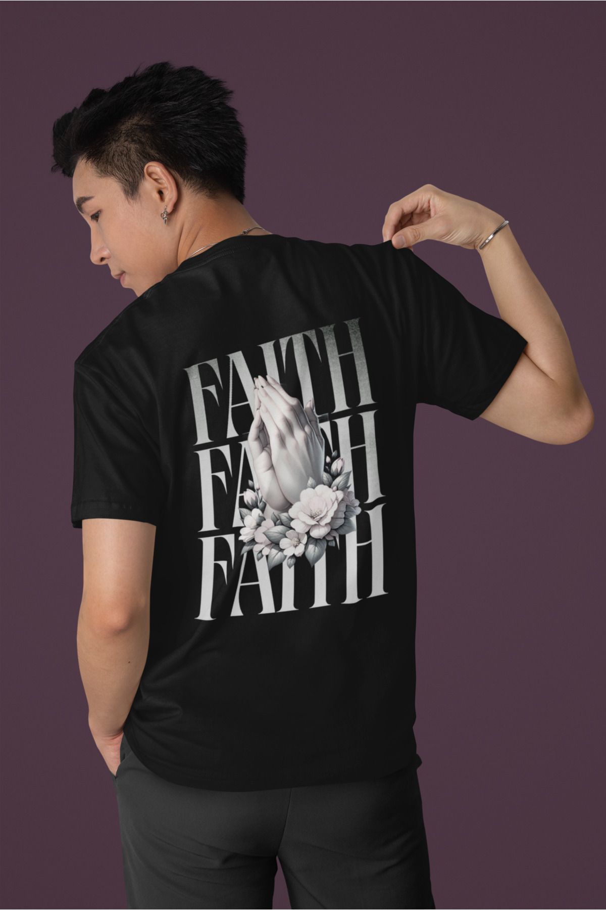 MAGORS FAITH SIRT BASKILI BİSİKLET YAKA PAMUKLU OVERSIZE KALIP KISA KOLLU ERKEK TSHIRT
