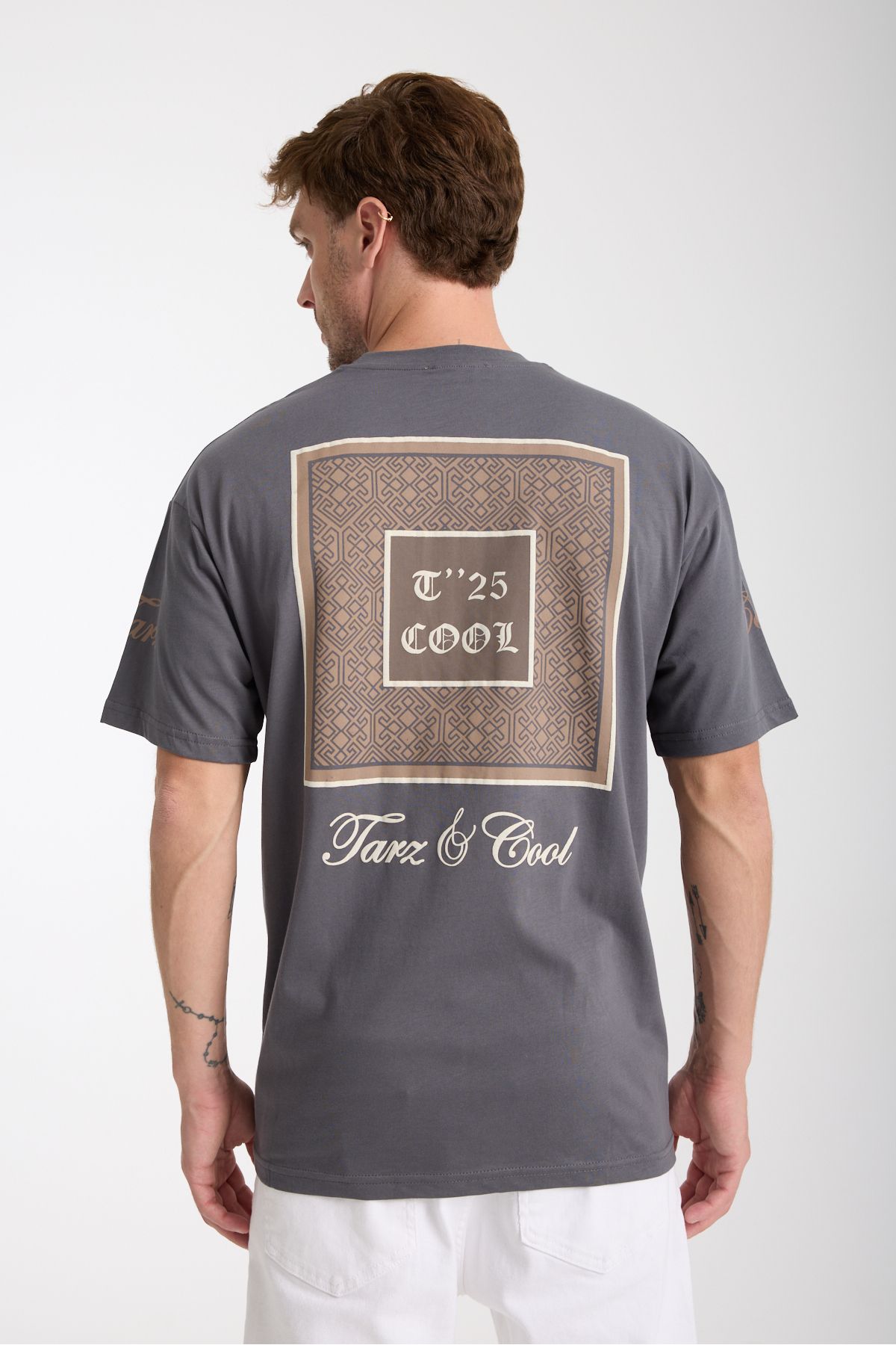 BLUE STREET Erkek Füme Cool Ön Ve Arka Baskılı Oversize Bisiklet Yaka T-Shirt