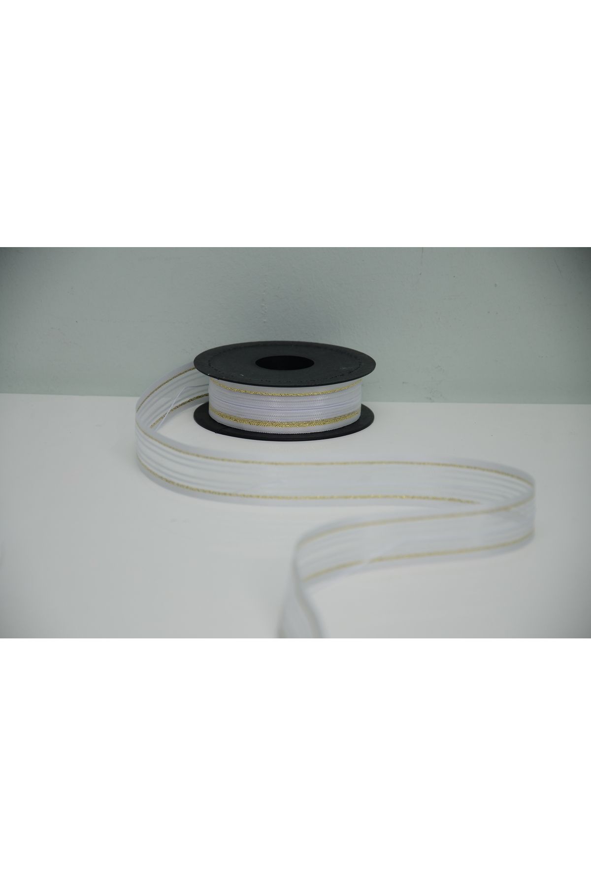 ÇINARASYADAHOME Gold çizgili Şifon Çekmeli İpli Kurdele 20 Metre 2.5 cm Süsleme Kurdelesi