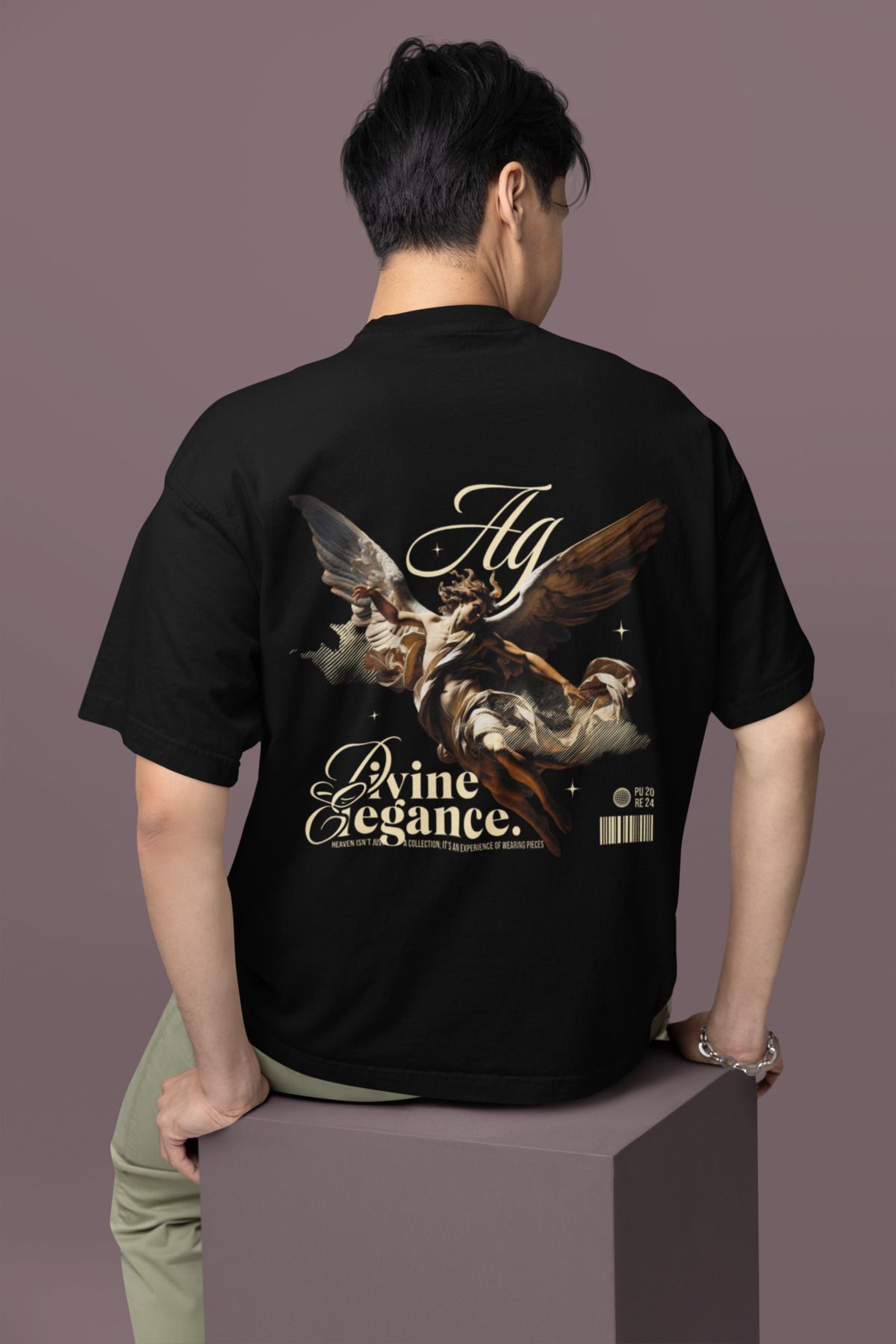 MAGORS MELEK SIRT BASKILI BİSİKLET YAKA PAMUKLU OVERSIZE KALIP KISA KOLLU ERKEK TSHIRT