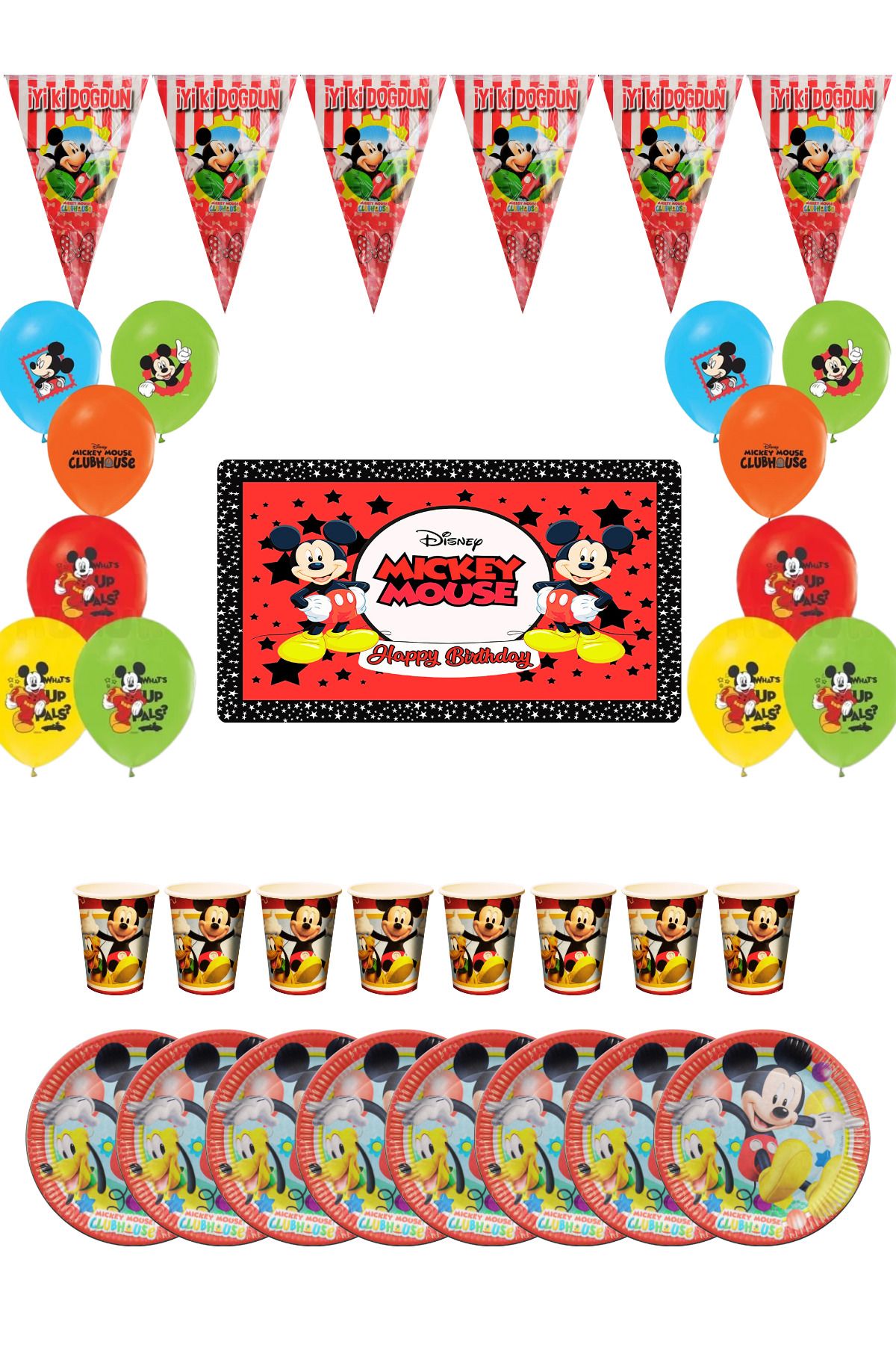 snowparty Mickey Mouse Bayraklı Ve Afişli Doğum Günü Parti Malzemeleri Süsleri Seti