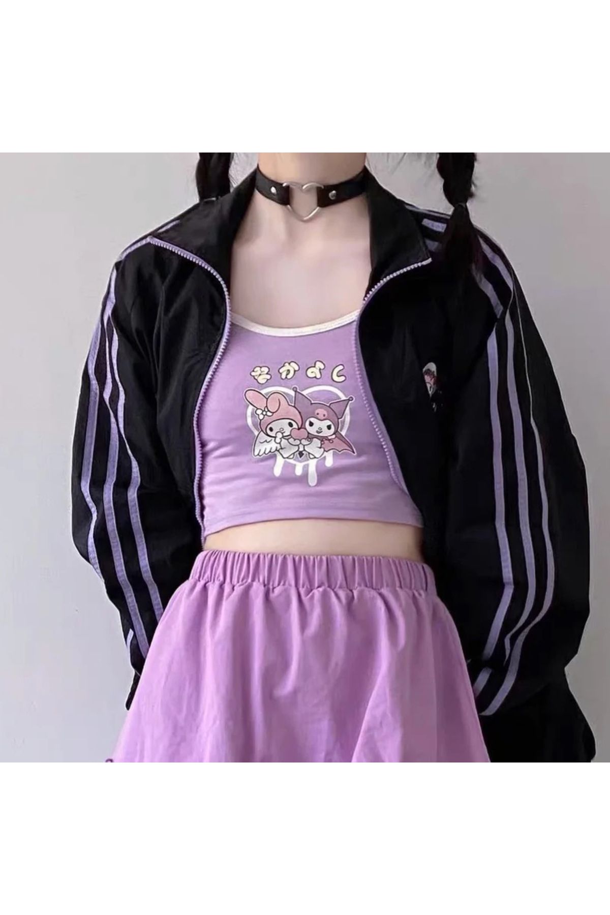 facnspt Kawaii Sanrio My Melody & Kuromi Lila Askılı Crop