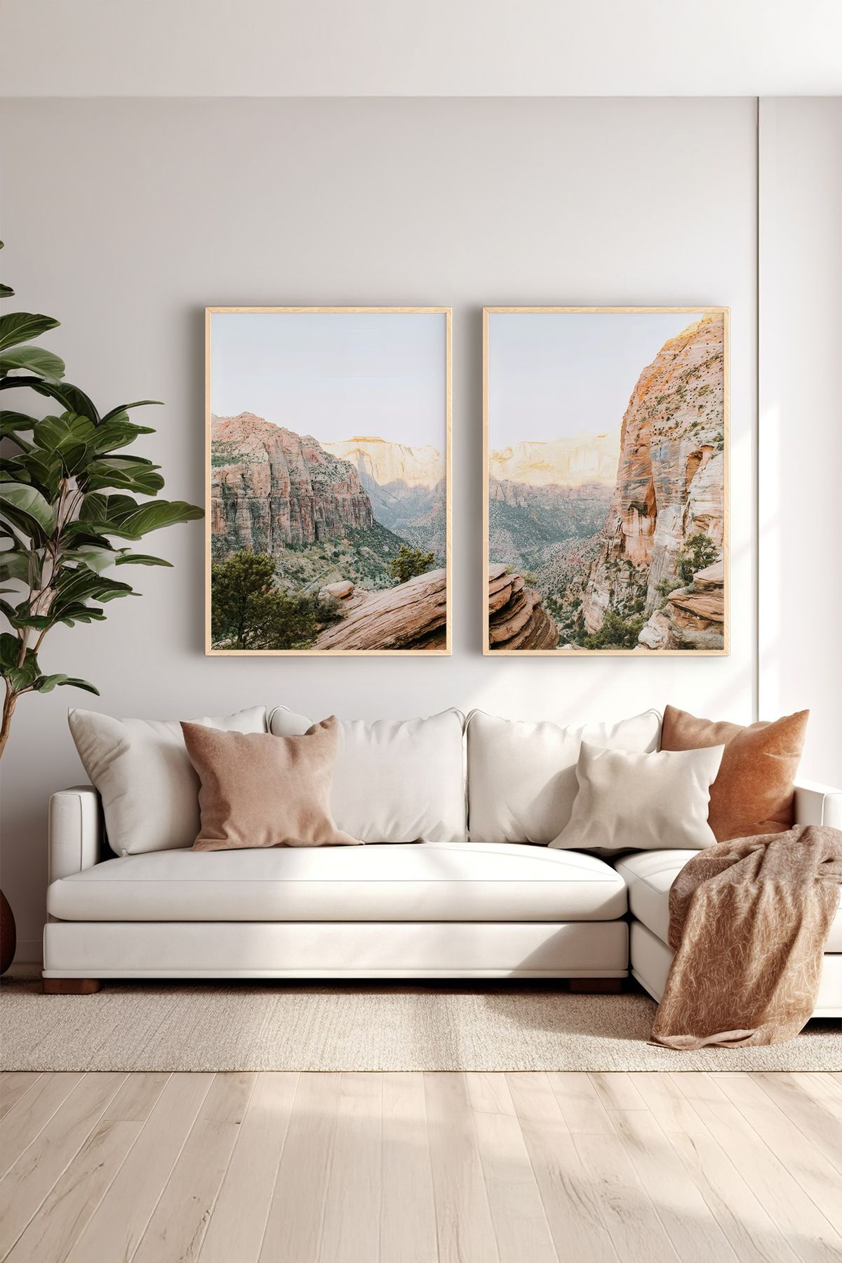 Artavessa 2 Parça Gerçek Ahşap Renkli Çerçeveli Tablo Seti - Model 28