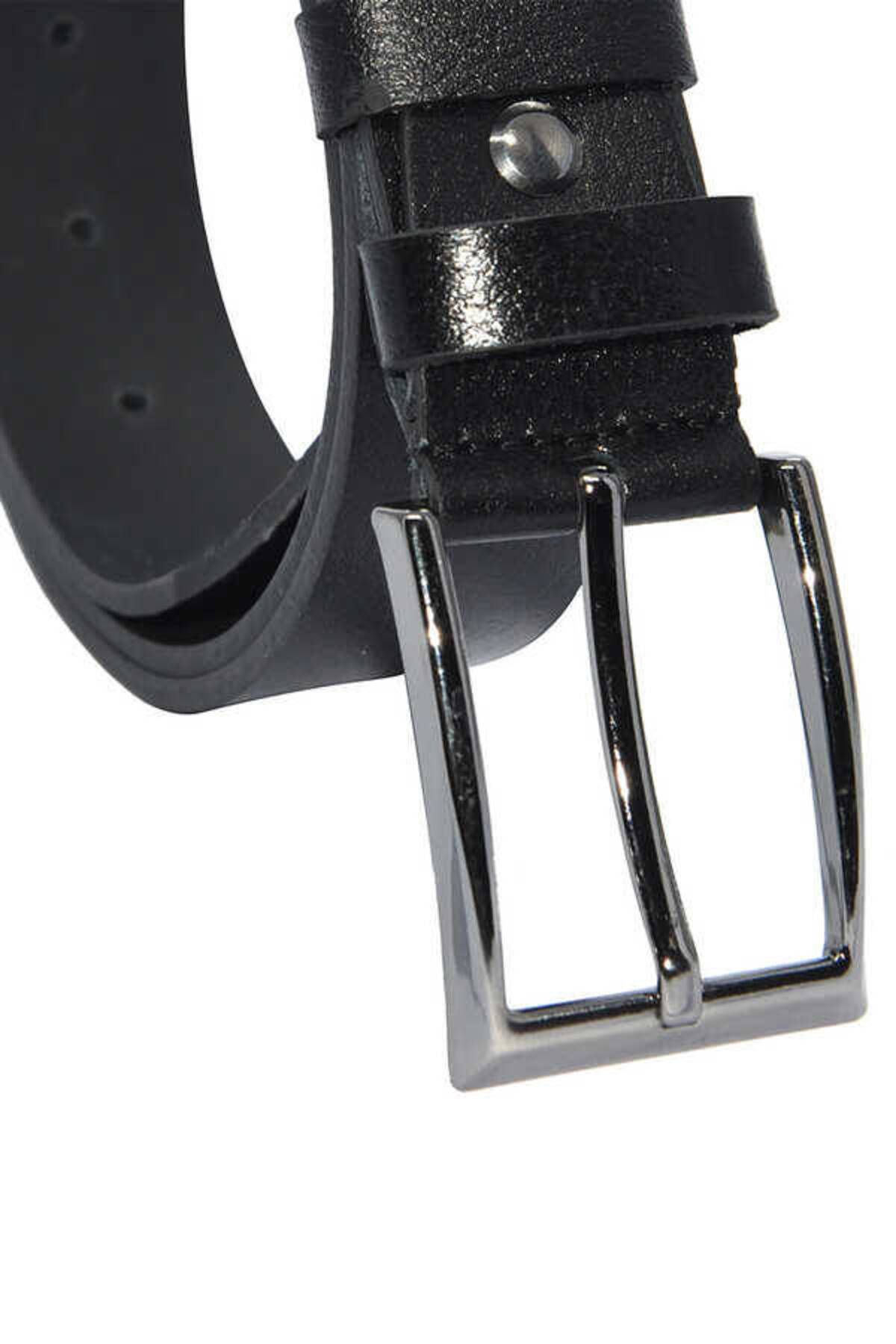 Süzer Deri-Black Genuine Leather Plain 3.5 Cm. Classic Belt - Single Layer Buffalo Leather - 300-Plain 2