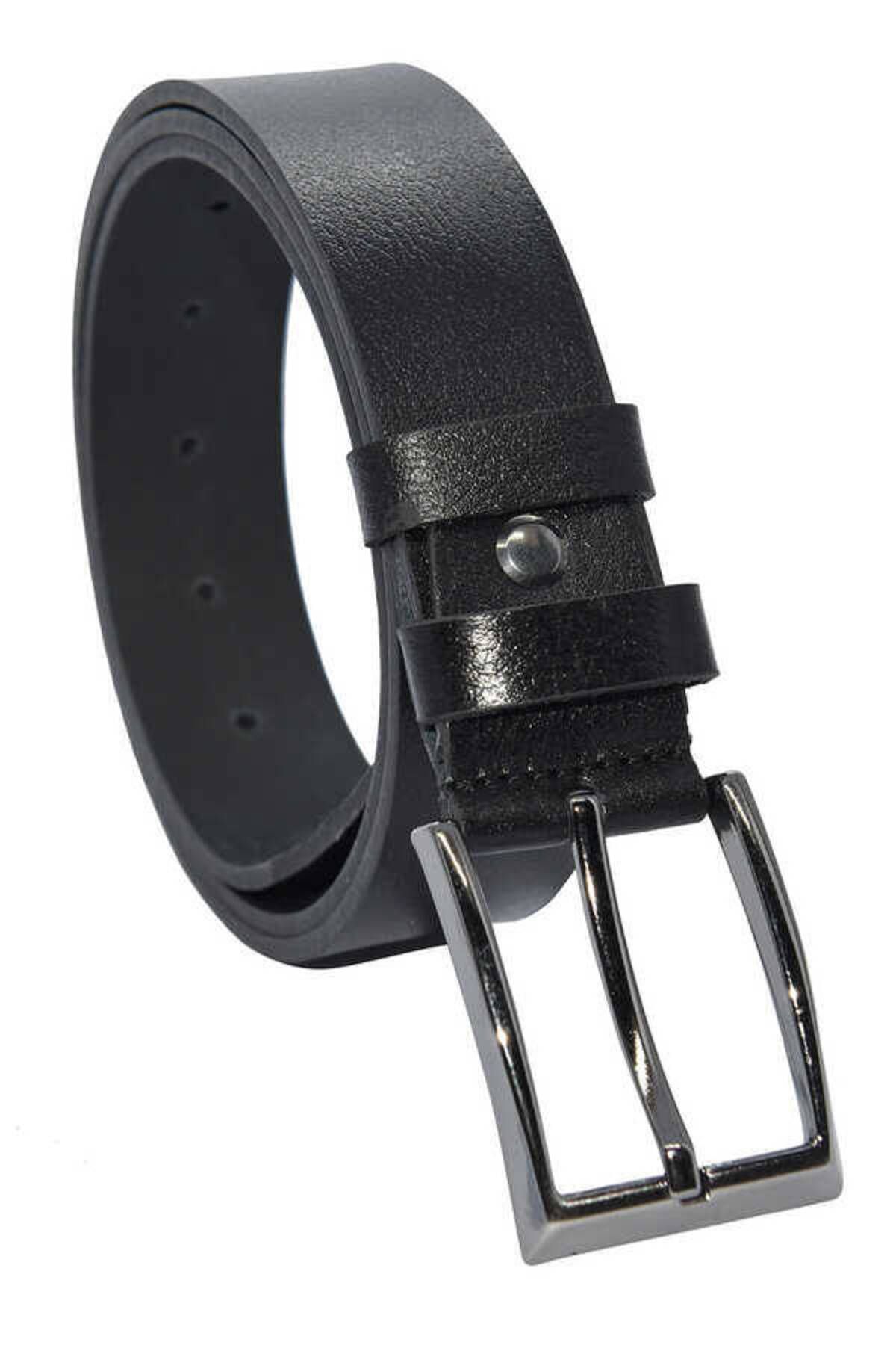 Süzer Deri-Black Genuine Leather Plain 3.5 Cm. Classic Belt - Single Layer Buffalo Leather - 300-Plain 1