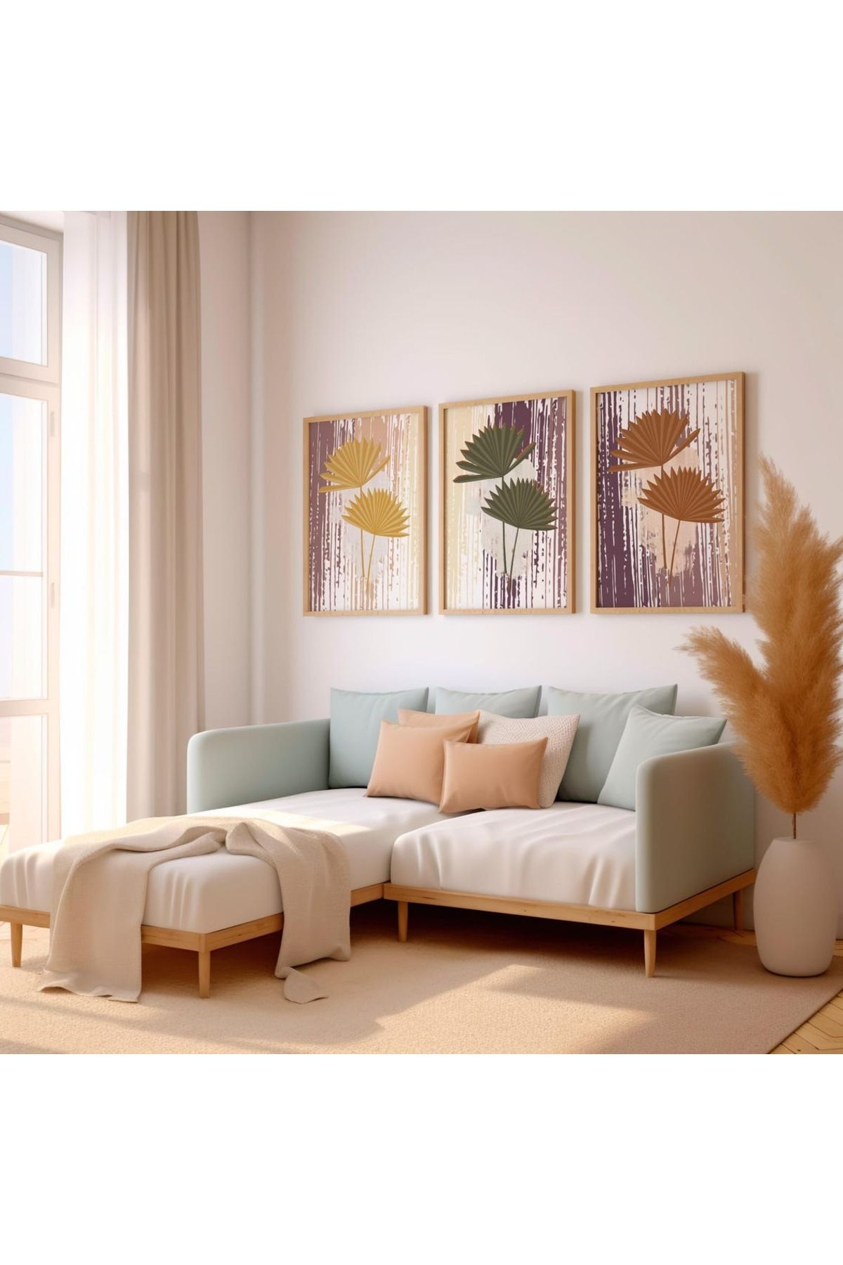 Dekorsiahome 3 Parça Ahşap Çerçeveli Oturma Odası Salon Mutfak Tablo Seti SET3230