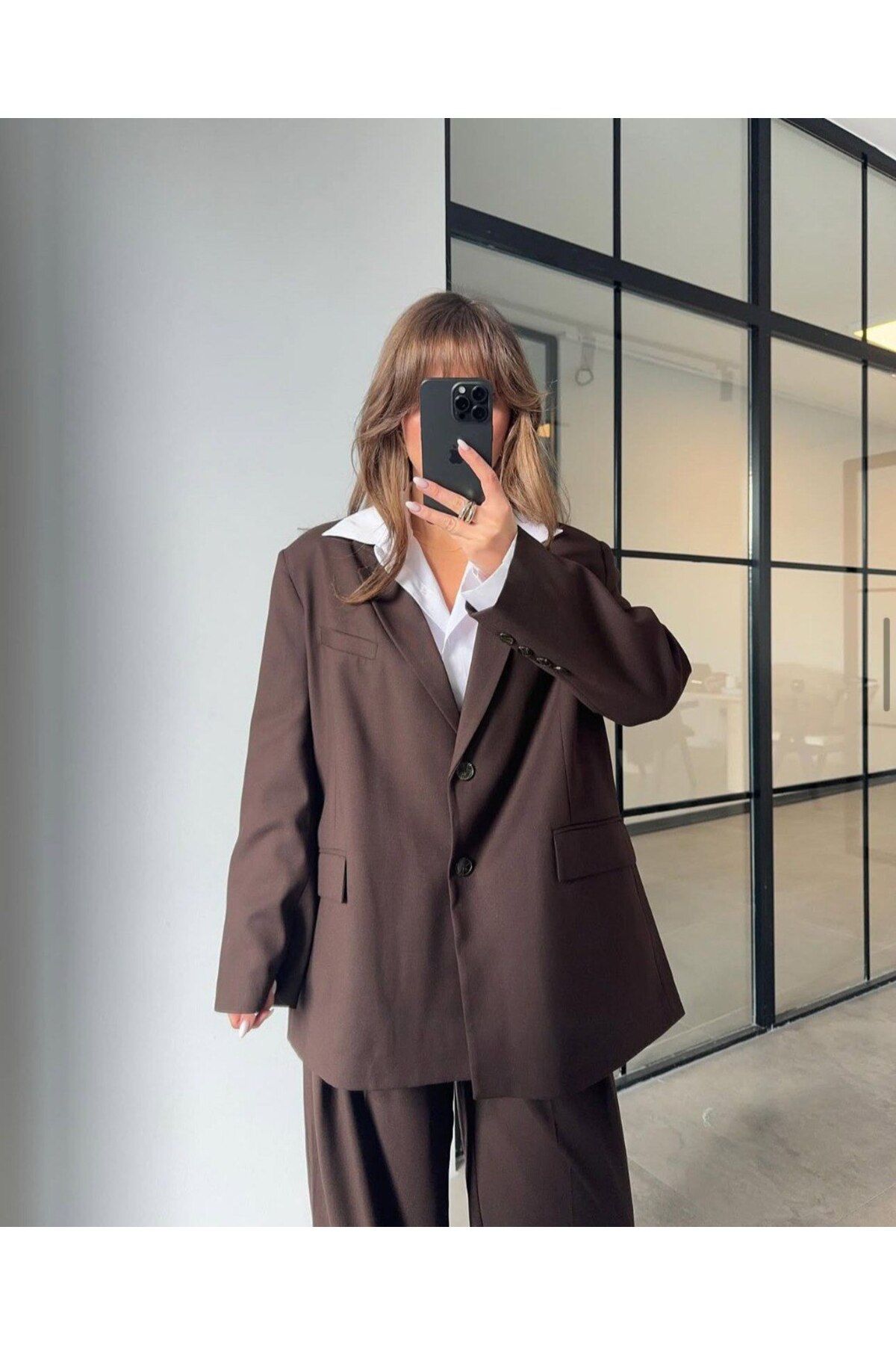boutiquemery Kahverengi Oversize Blazer Ceket