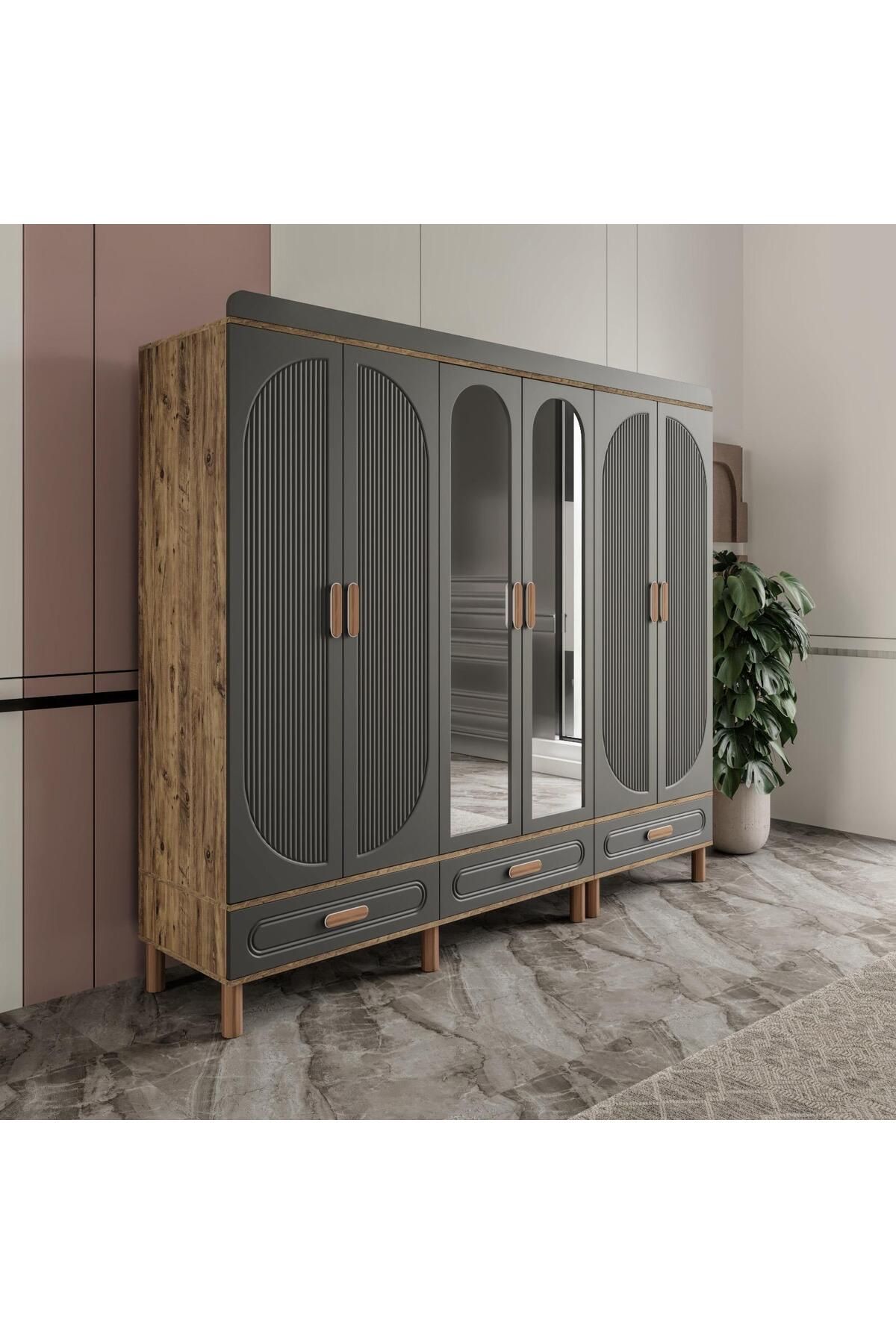 AKA HOME Arel 6 Kapaklı MDF Çekmeceli Gardırop
