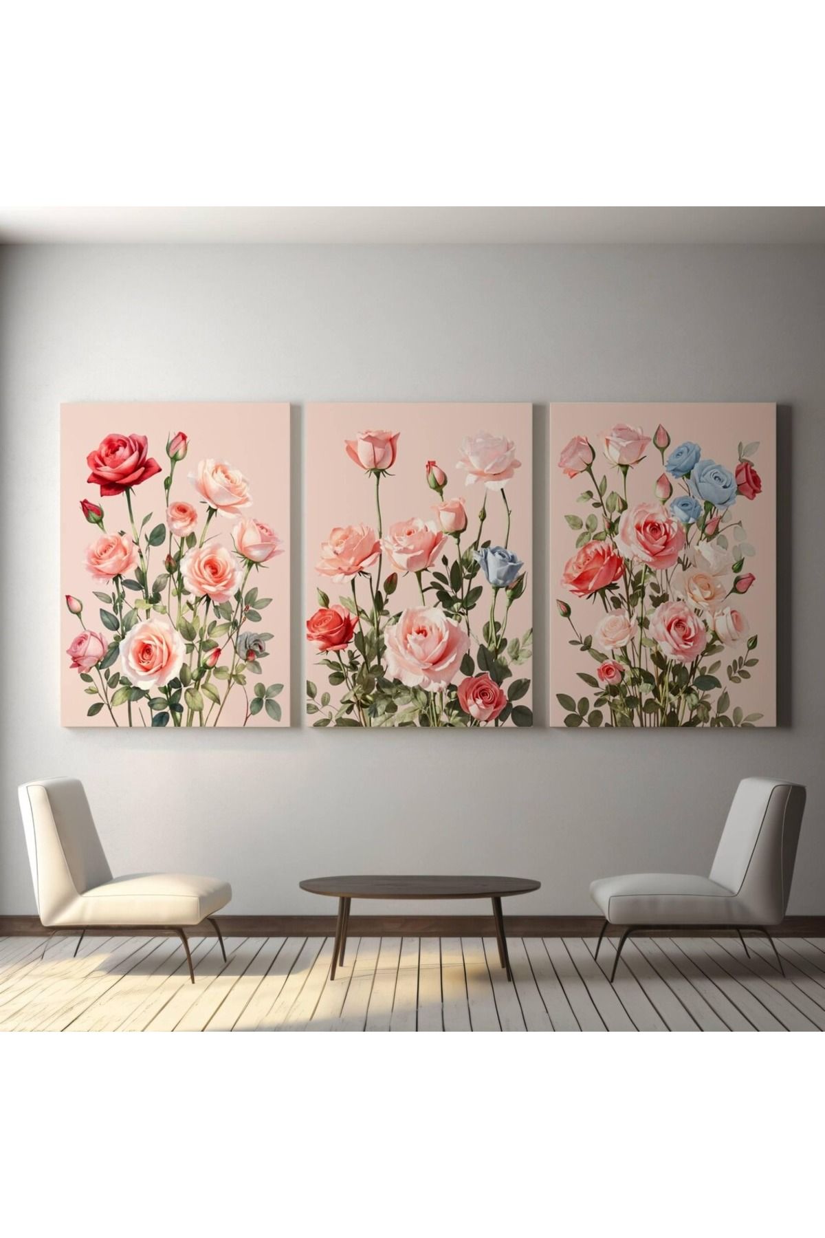 Dekorsiahome 3 Parça Ahşap Çerçeveli Oturma Odası Salon Mutfak Tablo Seti SET3225