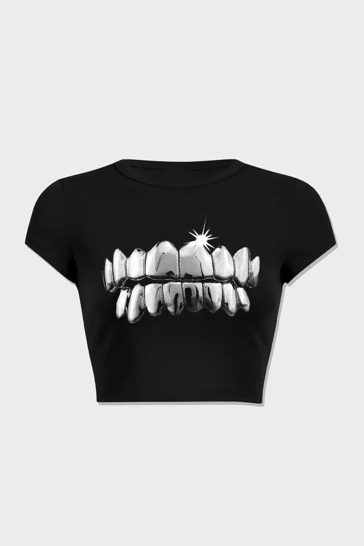 3 ROPE Kadın Teeth Baskılı %100 Pamuk Crop T-Shirt Bluz