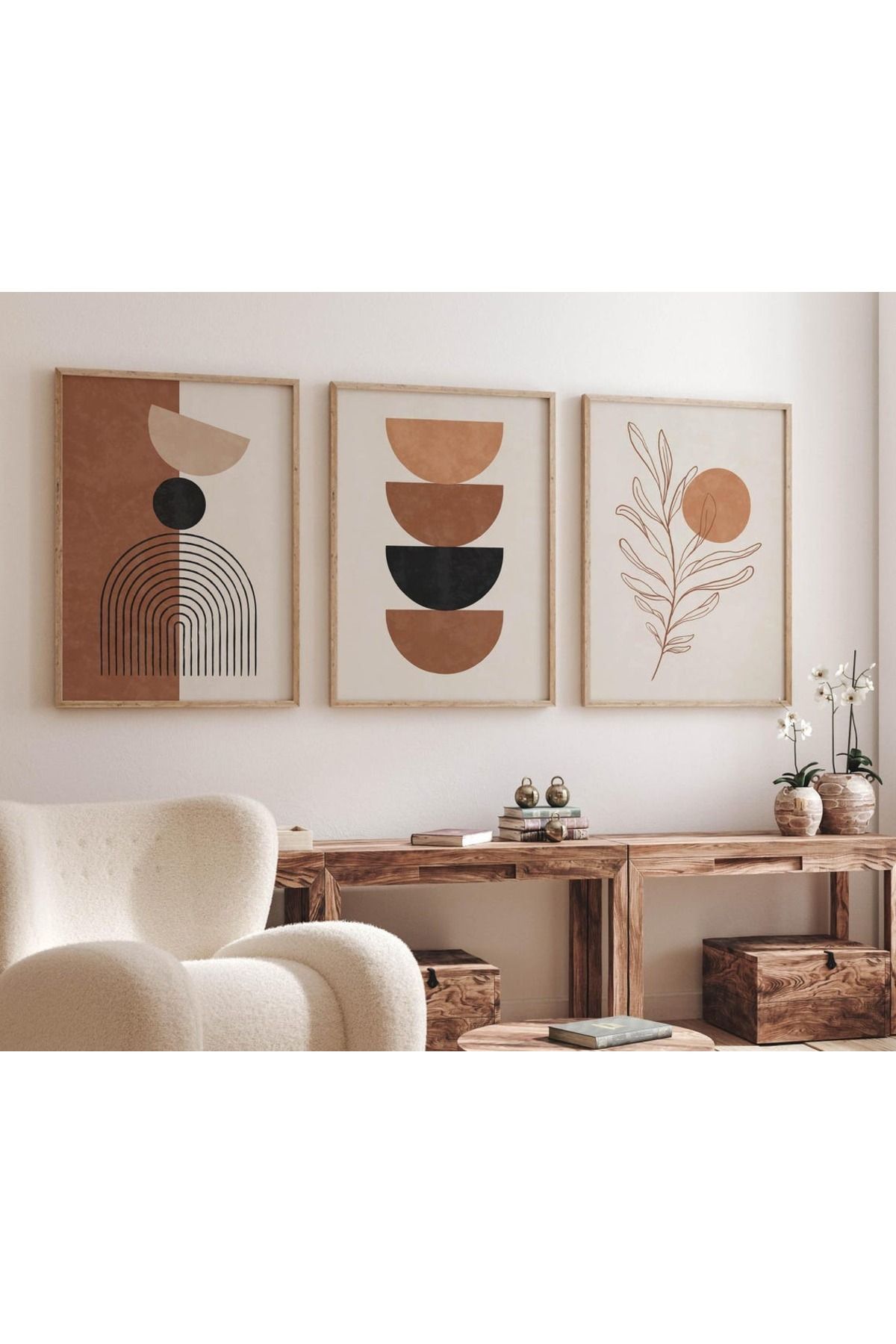 Dekorsiahome 3 Parça Ahşap Çerçeveli Oturma Odası Salon Mutfak Tablo Seti SET3234