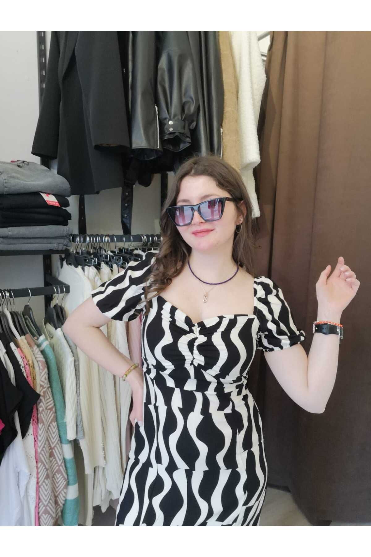 Cool karpuz kol zebralı elbise