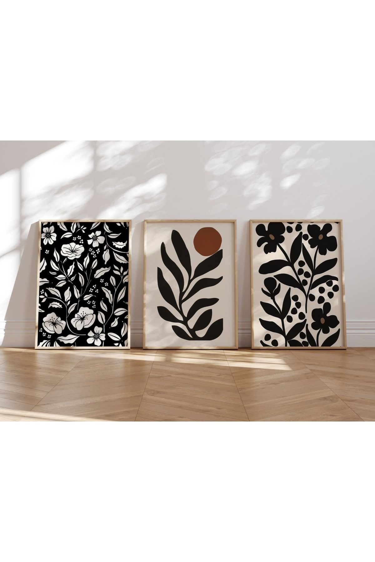 Dekorsiahome 3 Parça Ahşap Çerçeveli Oturma Odası Salon Mutfak Tablo Seti SET3190