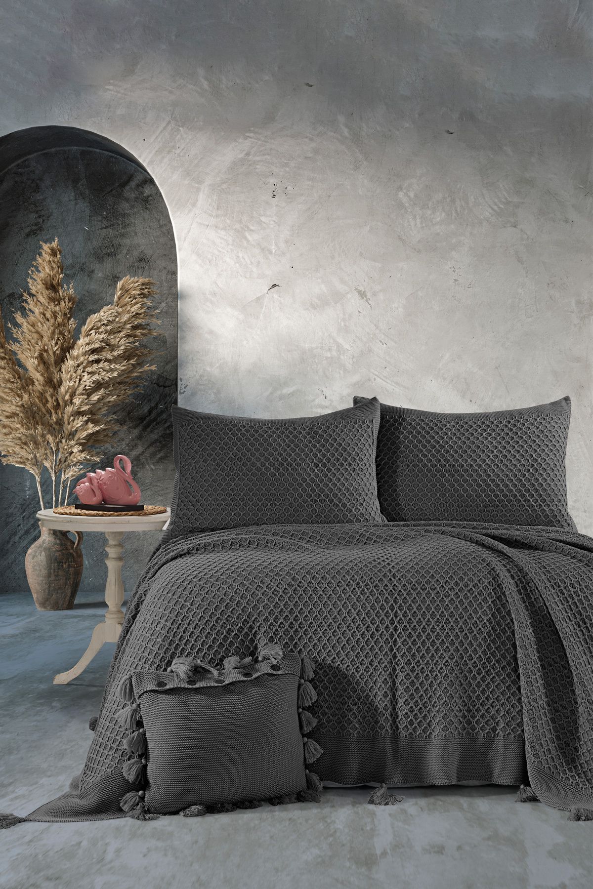 DOUX HOME Kelvin Çift Kişilik Triko Yatak Seti 240 x 260 cm Antrasit