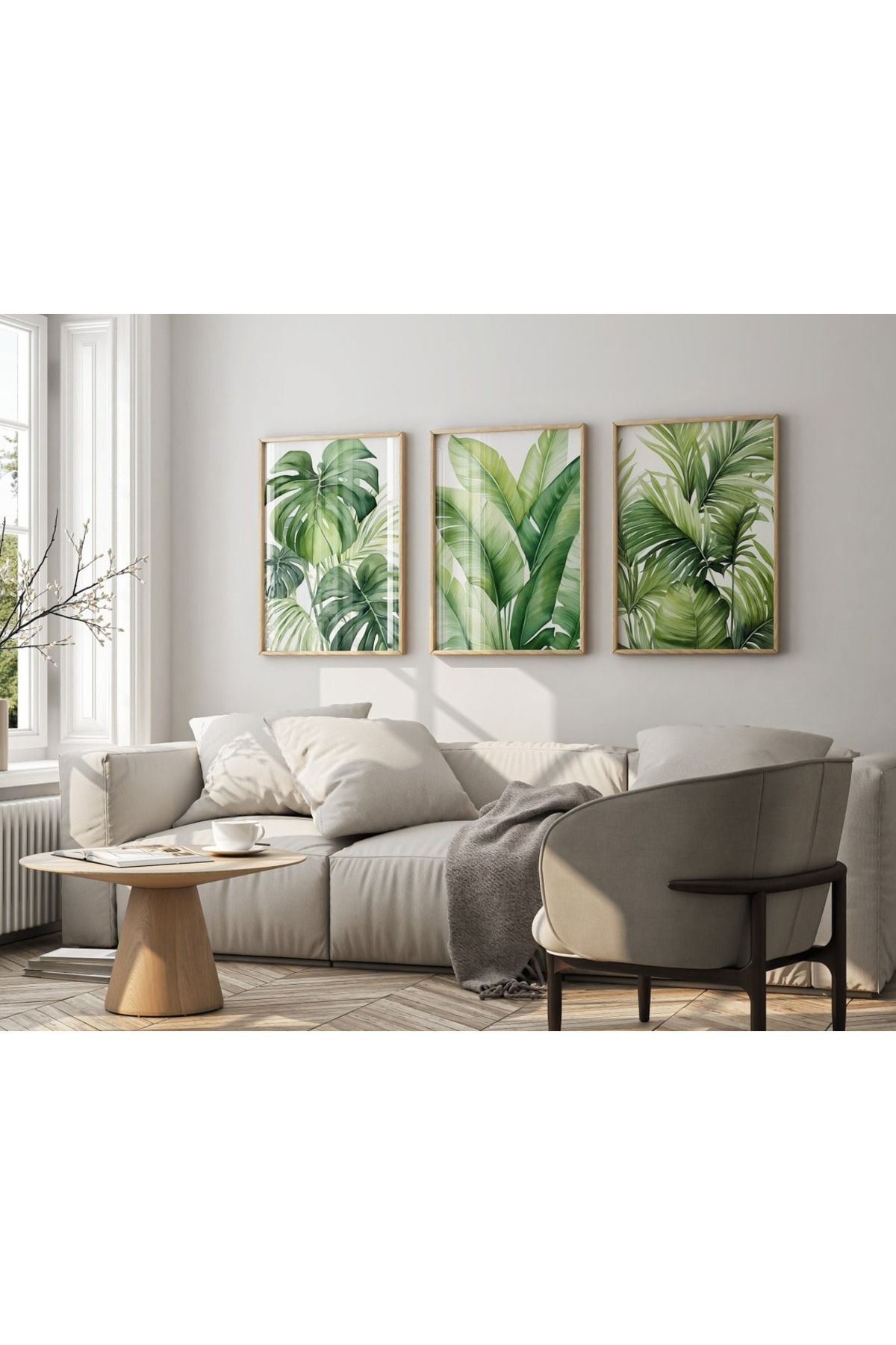 Dekorsiahome 3 Parça Ahşap Çerçeveli Oturma Odası Salon Mutfak Tablo Seti SET3191