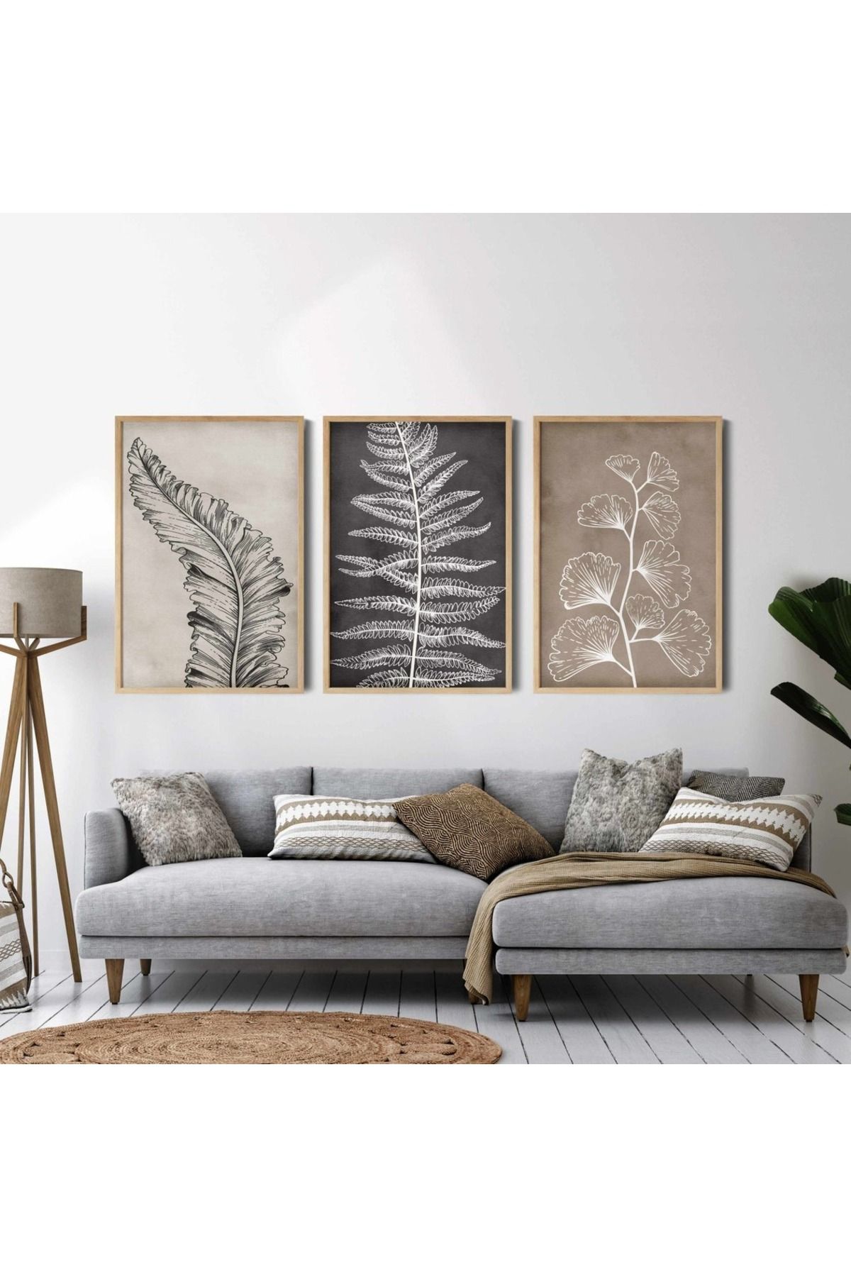 Dekorsiahome 3 Parça Ahşap Çerçeveli Oturma Odası Salon Mutfak Tablo Seti SET3243