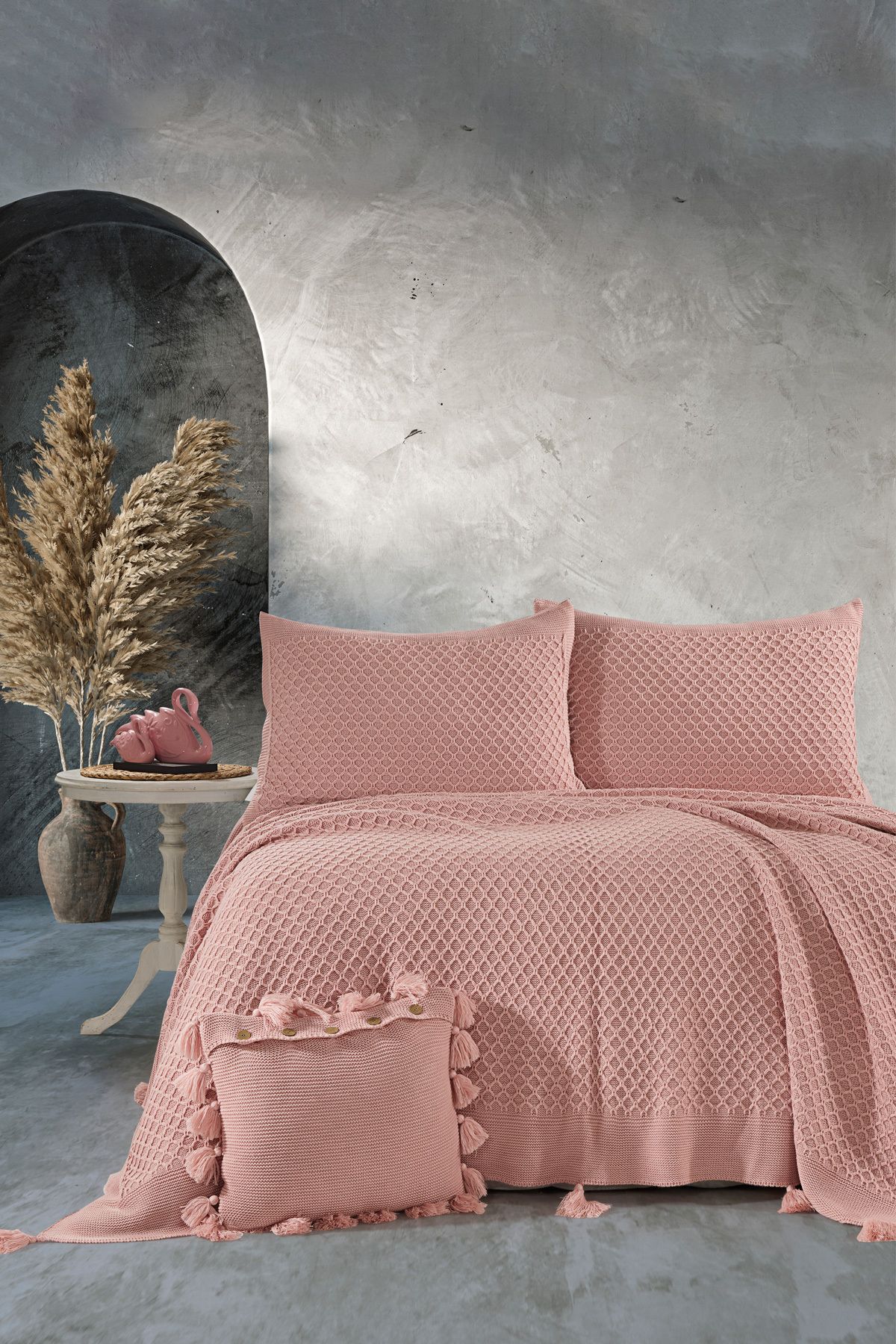 DOUX HOME Kelvin Çift Kişilik Triko Yatak Seti 240 x 260 cm Pudra