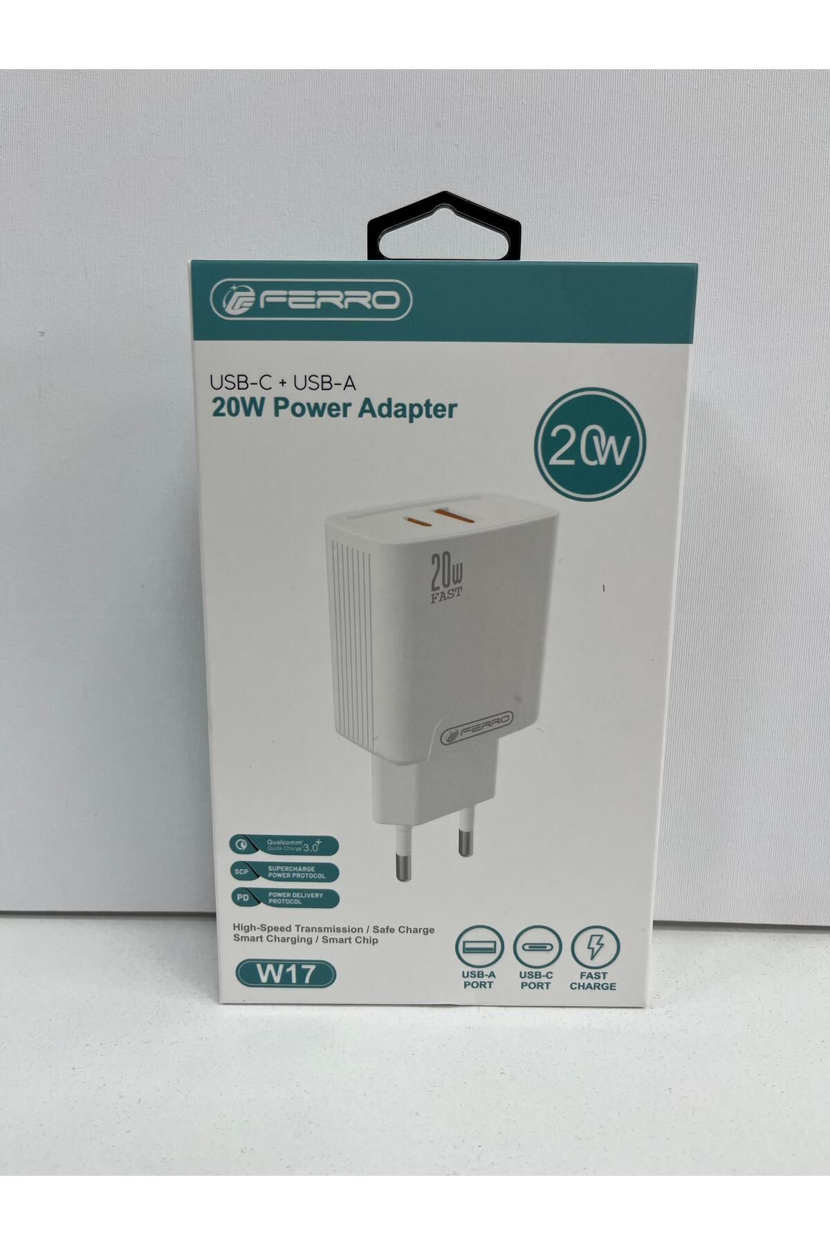ADNAN TEKNOLOJİ FERRO 20W USB-C & USB-A Hızlı Şarj Adaptörü | Çift Çıkışlı Güç Adaptörü