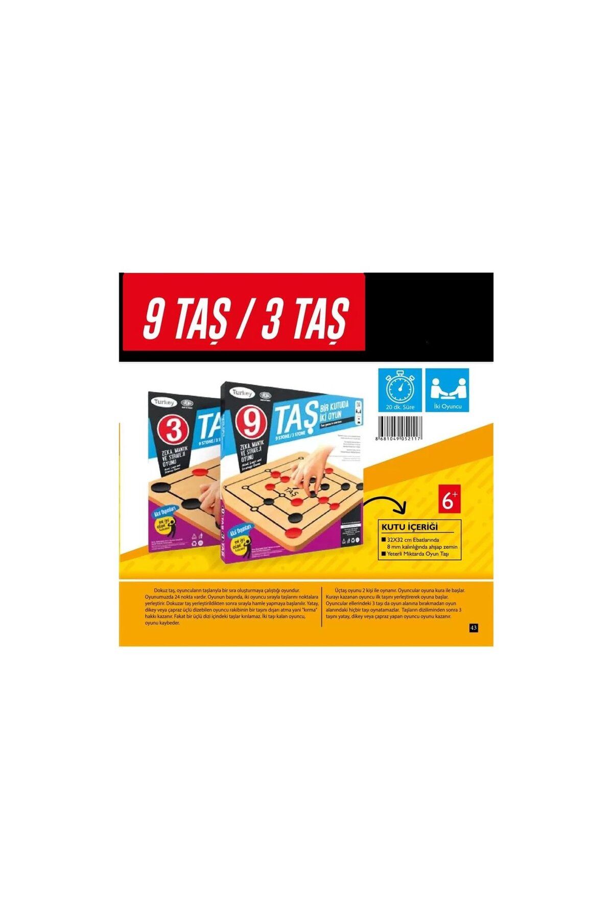 KILIÇASLAN SHOP 9 TAŞ 3 TAŞ ZEKA , MANTIK VE STRATEJİ OYUNU 1 KUTUDA 2 OYUN BİRARADA 6+ YAŞ