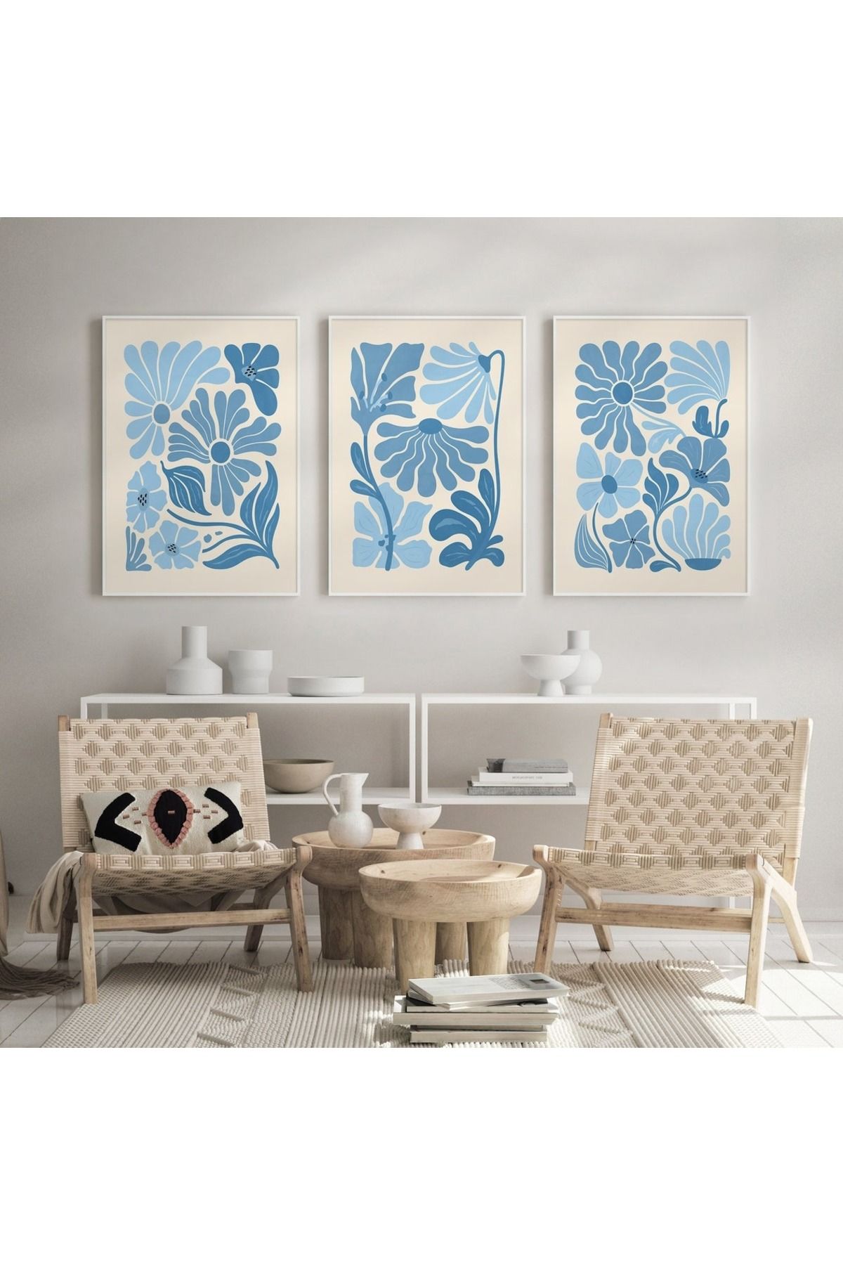 Dekorsiahome 3 Parça Ahşap Çerçeveli Oturma Odası Salon Mutfak Tablo Seti SET3226