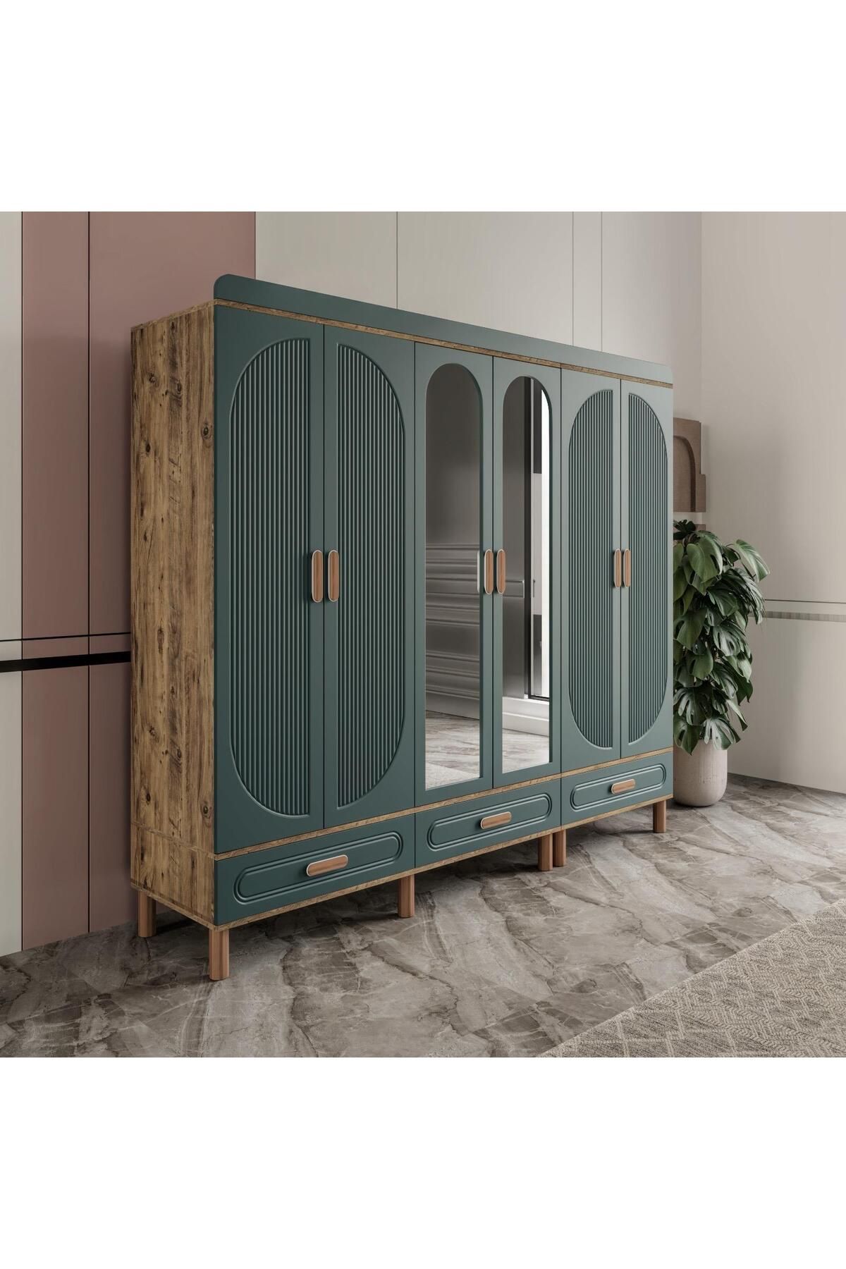 AKA HOME Arel 6 Kapaklı MDF Çekmeceli Gardırop