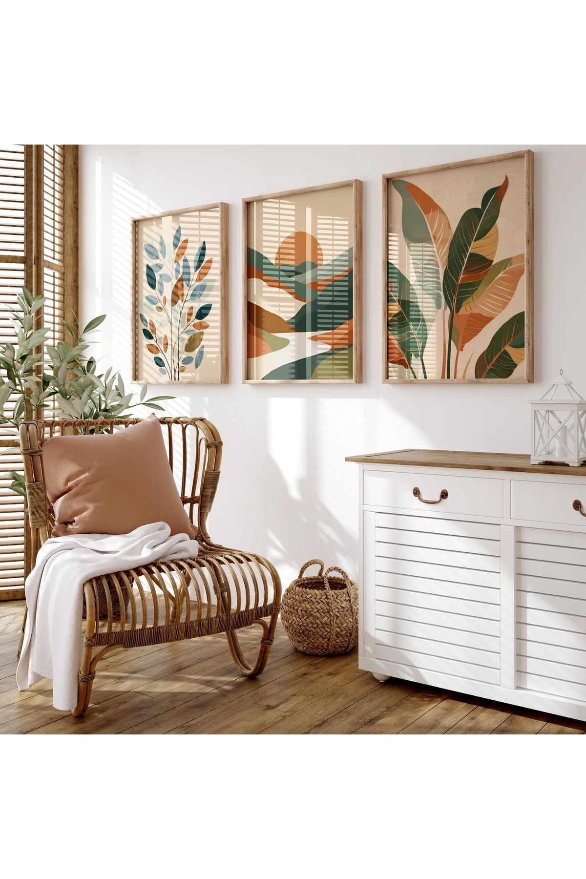 Dekorsiahome 3 Parça Ahşap Çerçeveli Oturma Odası Salon Mutfak Tablo Seti SET3182