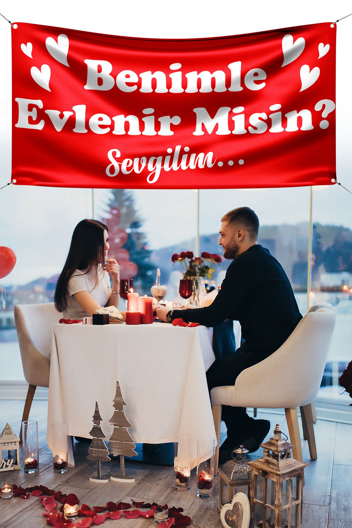 PANDA SOKAĞI Evlilik Teklifi Pankartı, Benimle Evlenir Misin Pankartı, Özel Gün Pankart, Evlilik Teklifi 200x100