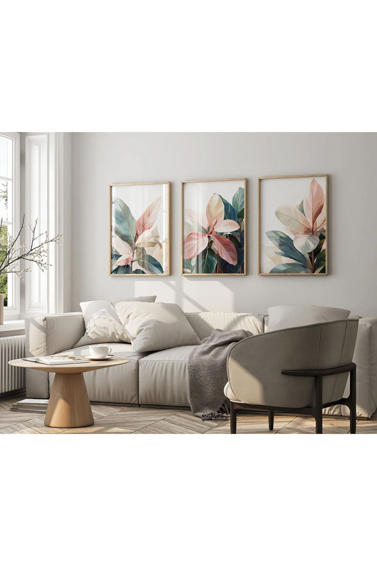 Dekorsiahome 3 Parça Ahşap Çerçeveli Oturma Odası Salon Mutfak Tablo Seti SET3172