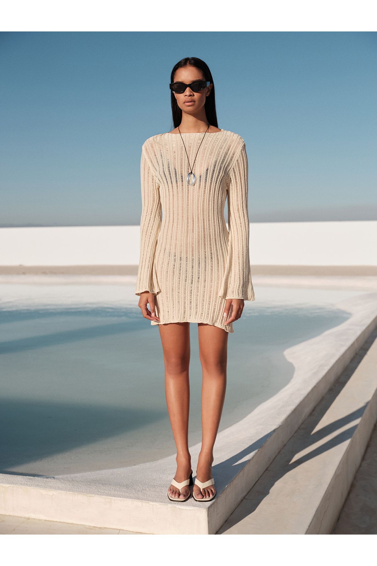 mathilda store Kadın Ekru Bella Mini Beachwear Elbise