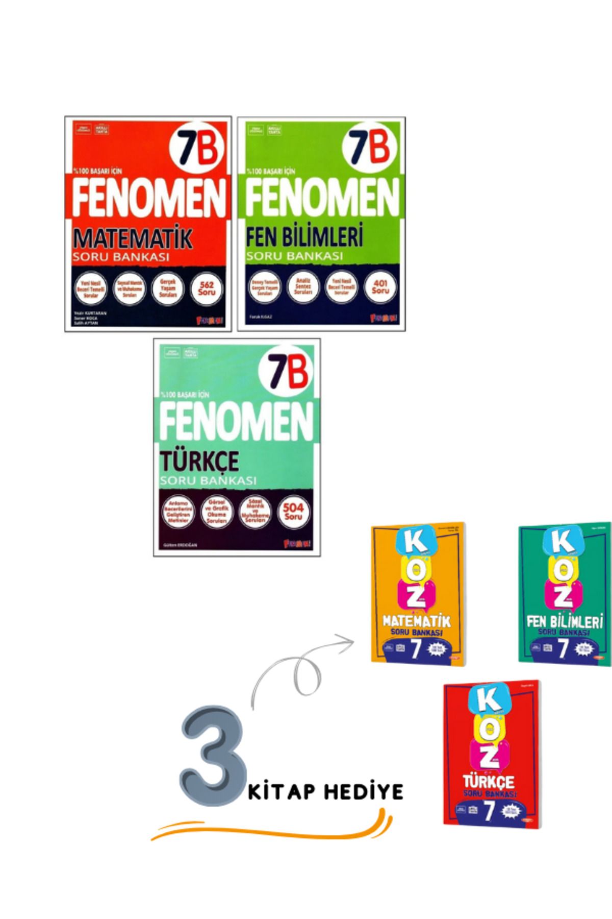Fenomen Yayıncılık FENOMEN YAYINLARI 7.SINIF MATEMATİK(B)TÜRKÇE(B)FEN BİLİMLERİ(B) SORU BANKASI SETİ