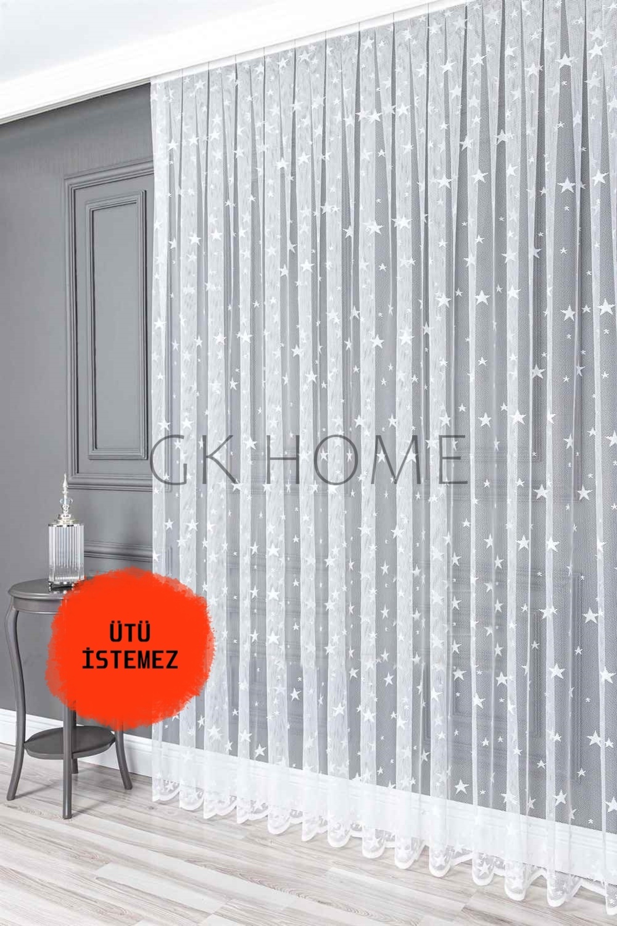 SAYDEMİR HOME Lüks Tül Perde Yıldız Desenli Çoçuk Odası Tülü SIK PİLE BEYAZ RENK fotoğrafı 3 (önizleme)