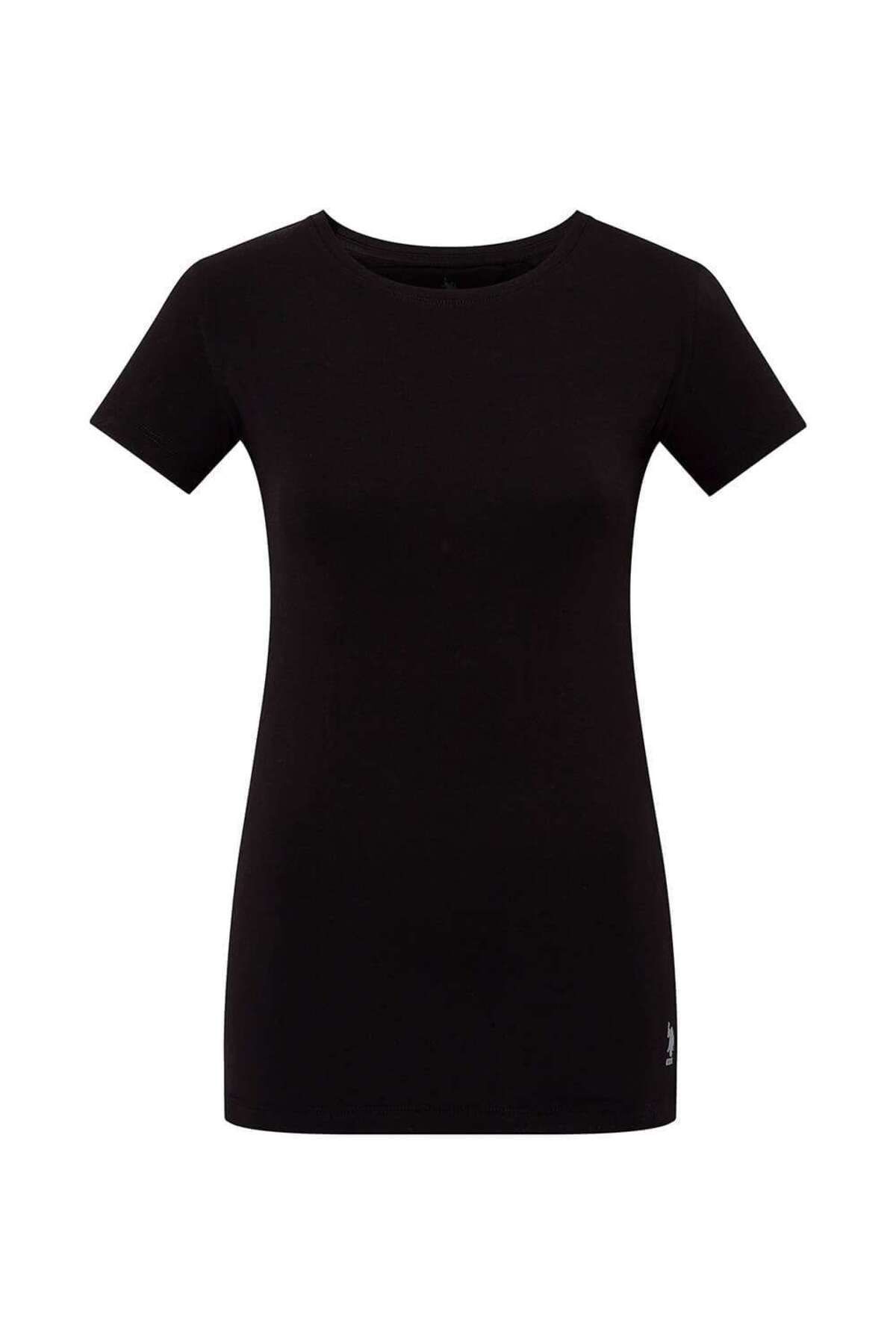 U.S. Polo Assn. U.S. Polo Assn. Kadın Yuvarlak Yaka Siyah T-Shirt Pamuk&Modal - Siyah - SREIA66N00X2H