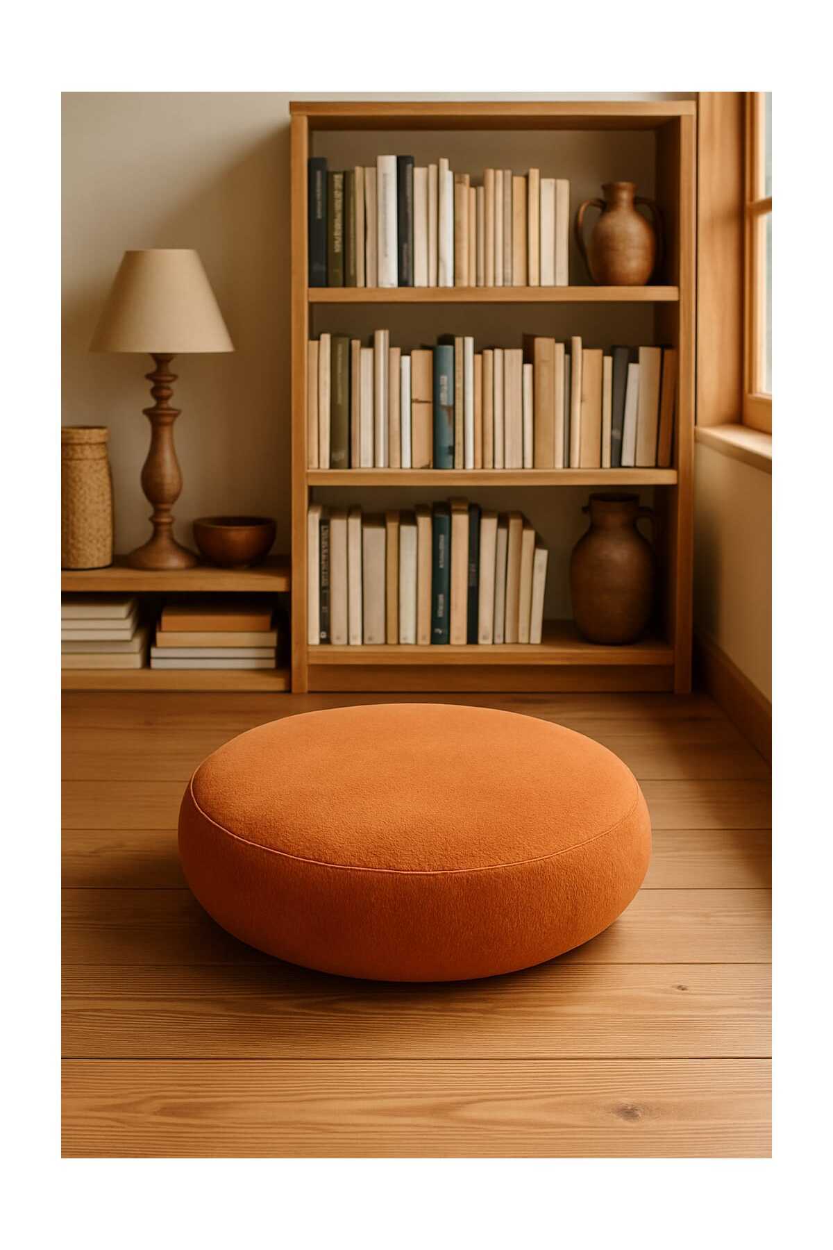 schane home Yuvarlak TURUNCU YerMinderi 55 cm Konforlu Oturum Yumuşak Kumaş Balkon ve Dış Kullanım FERMUARLI