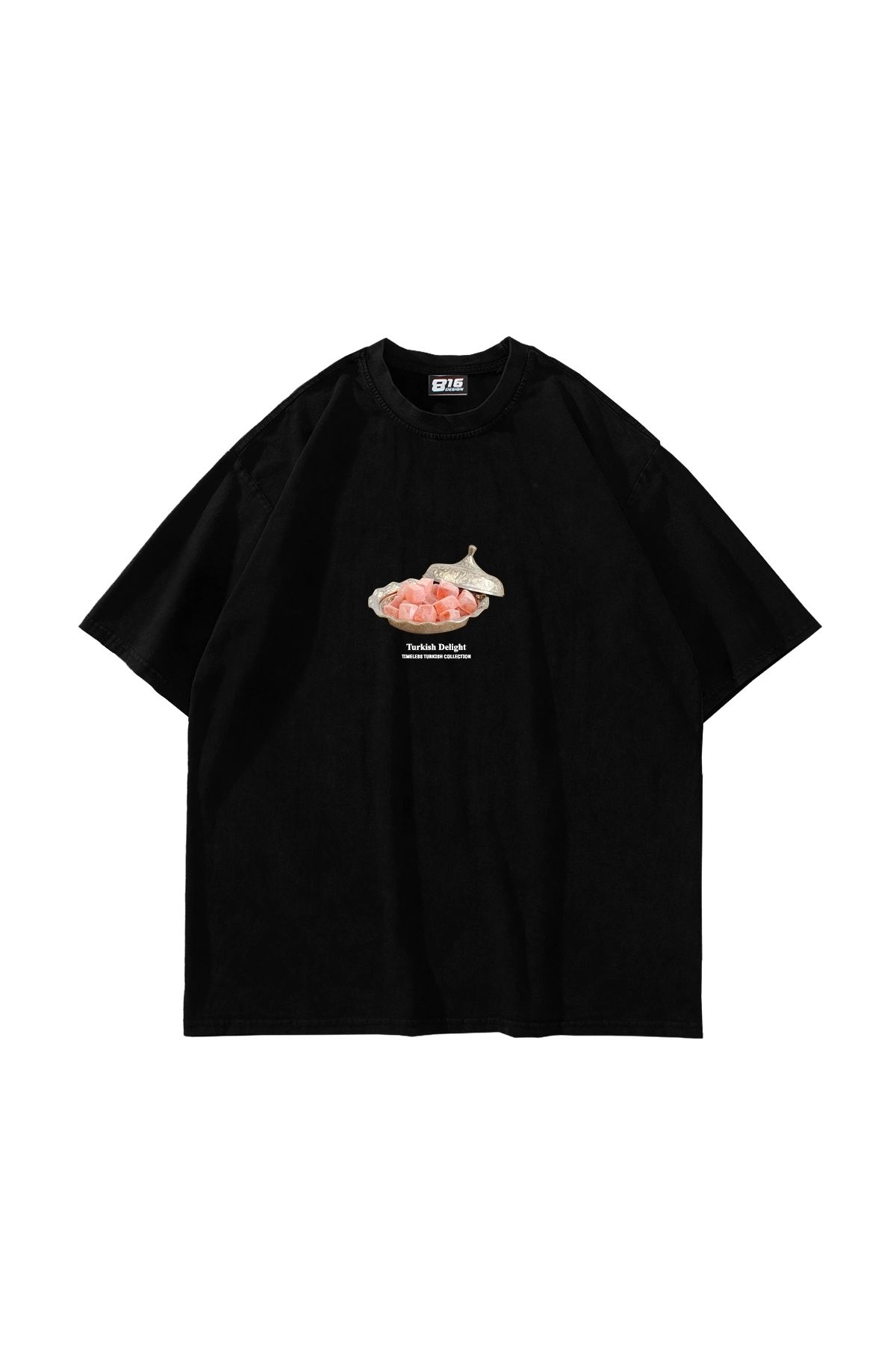 Bak Moda Turkish Delight Baskılı Oversize Unisex Siyah Tshirt