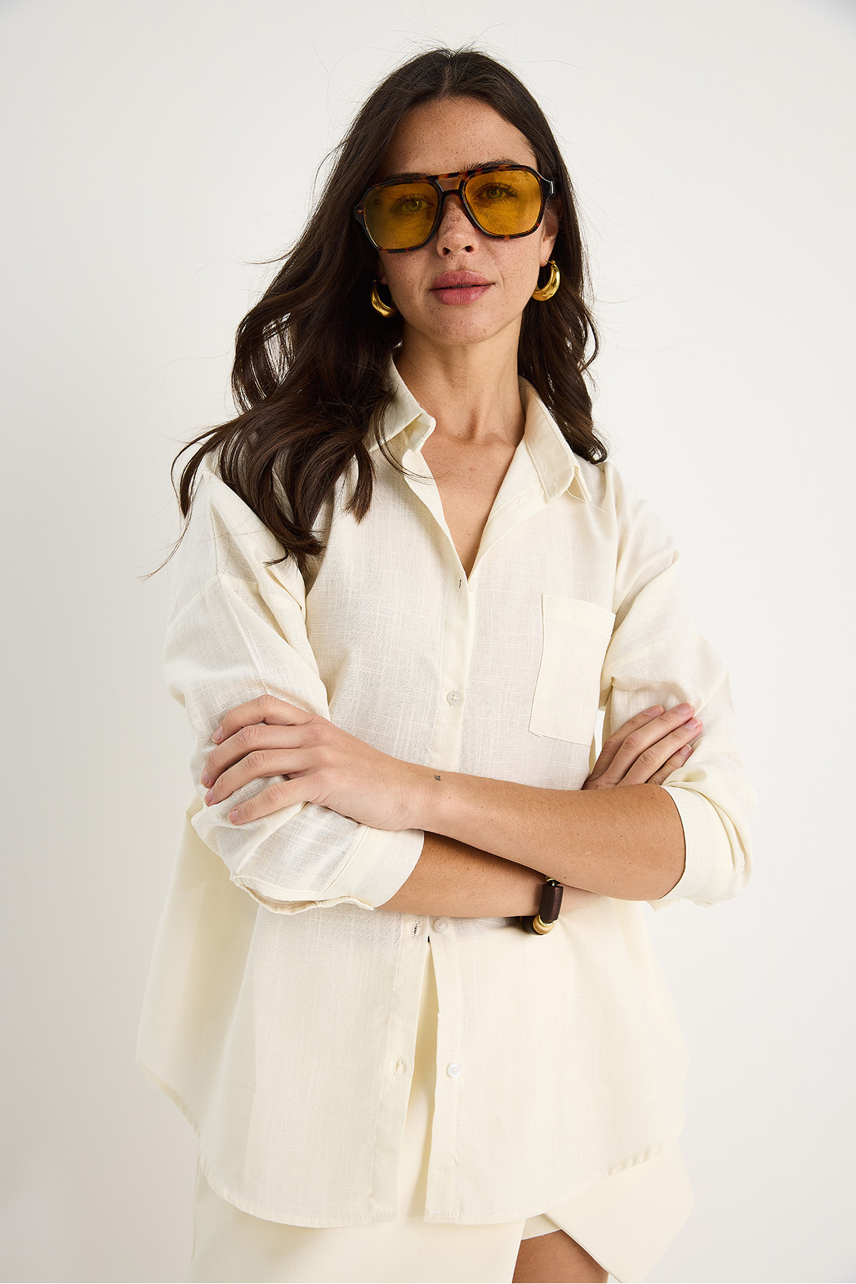 Bianco Lucci-Koszula lniana damska oversize z jedną kieszenią 25626 60284054 5