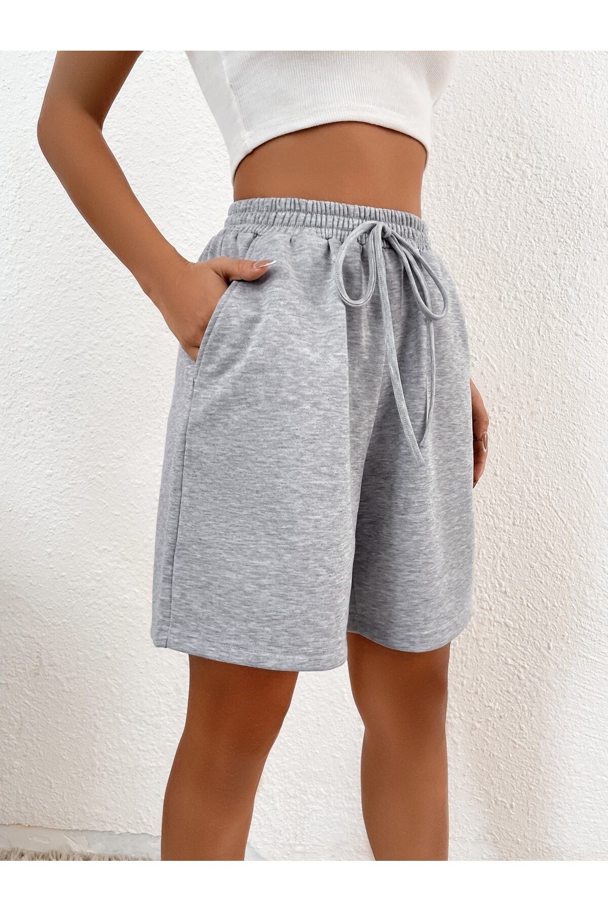 Tarzsokak Solid Knot Waist Eğimli Cep Şort