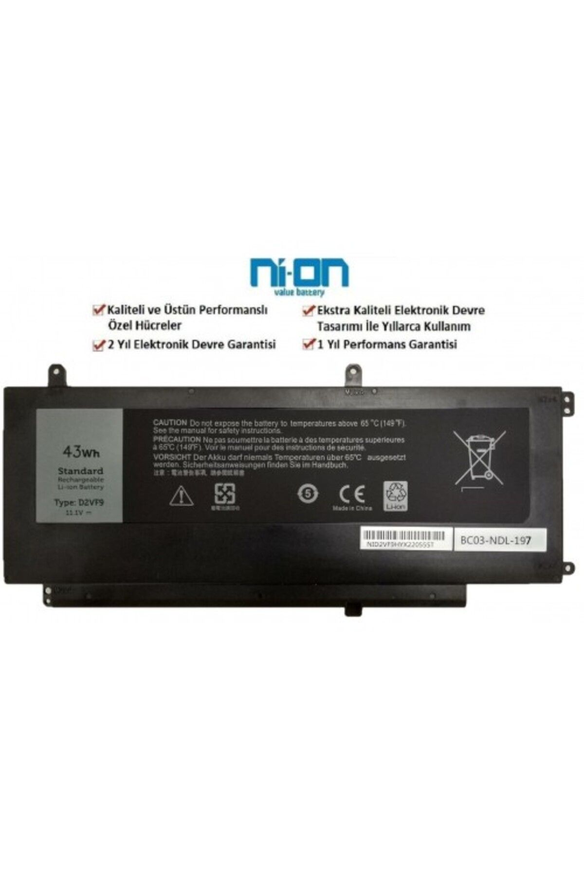 NION Dell P41F P41F001 uyumlu Notebook Batarya - Pil